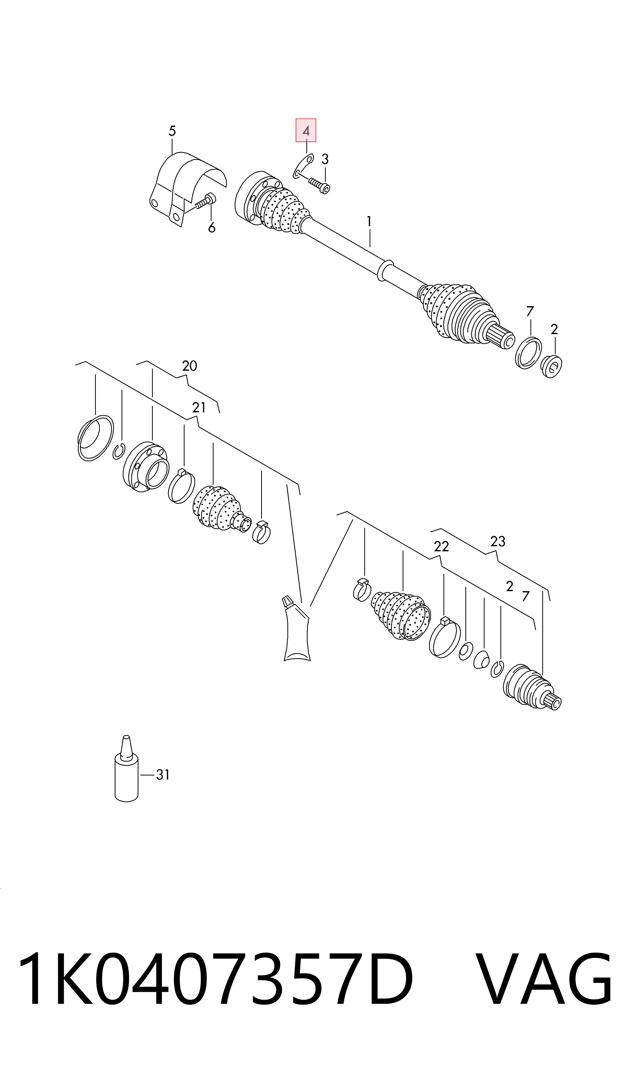 Junta homocinética interna delantera 1K0407357D VAG