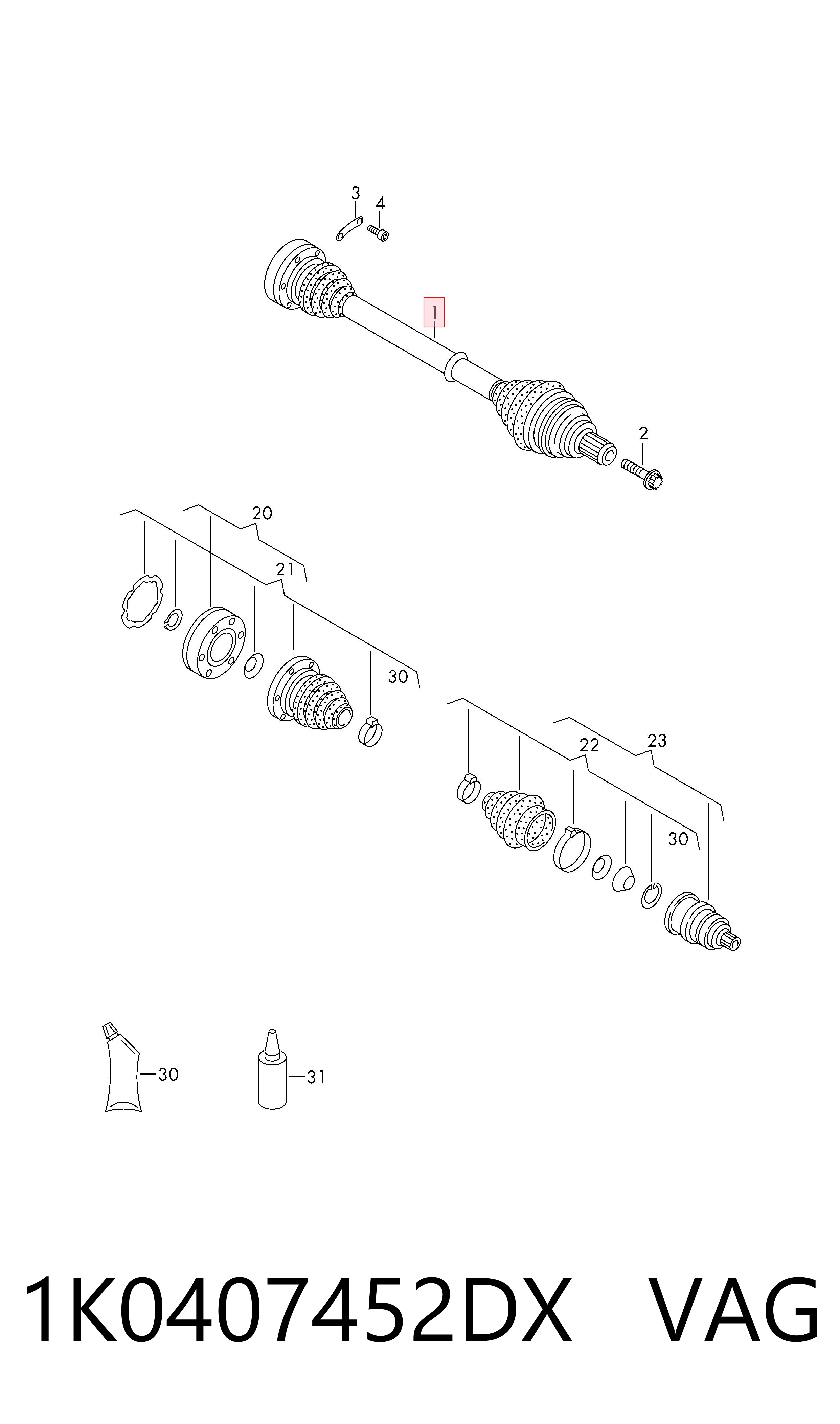 1K0407452DX VAG Semieje delantero derecho