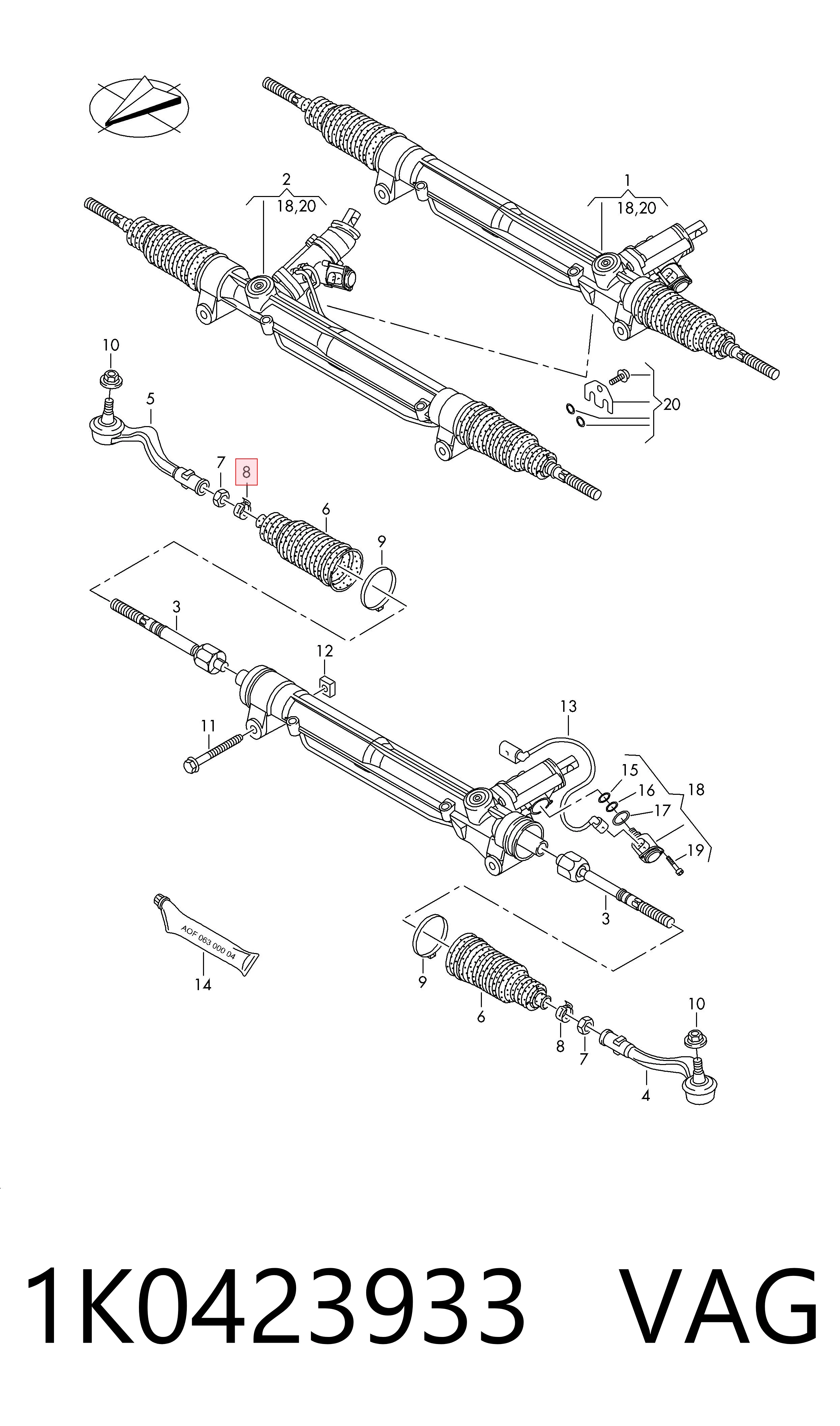 1K0423933 VAG Abrazadera del guardapolvo de la cremallera de dirección
