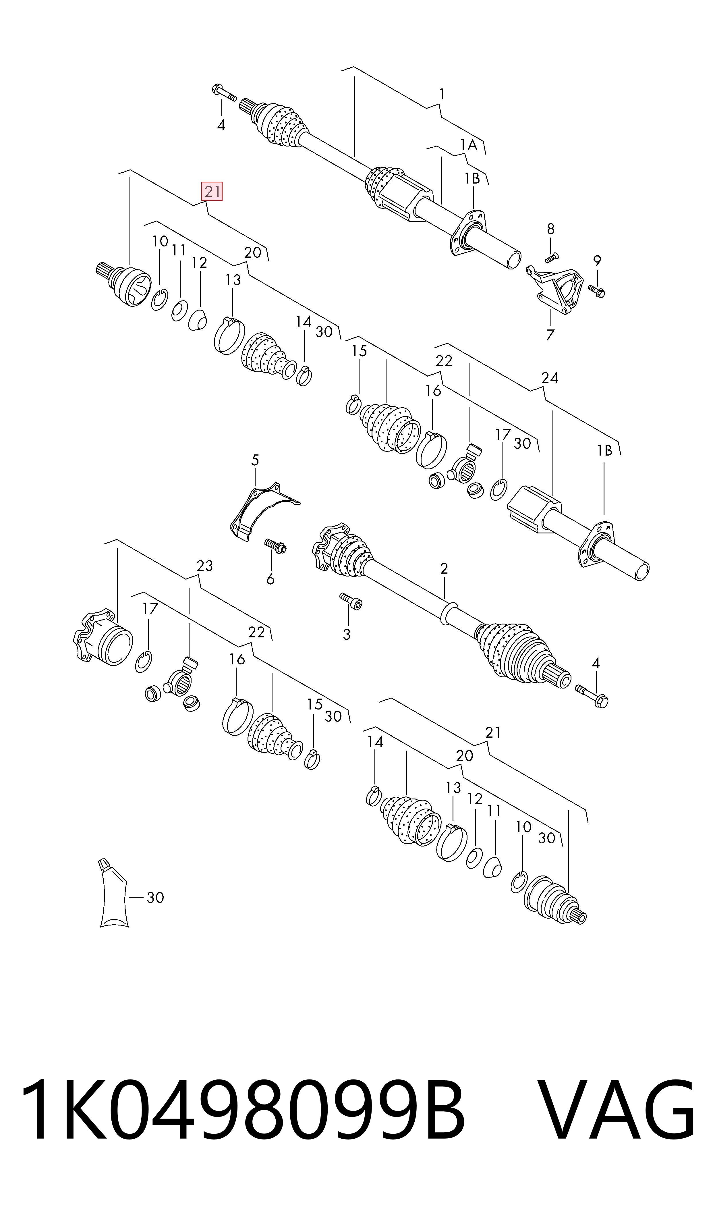 Junta homocinética exterior delantera 1K0498099B VAG