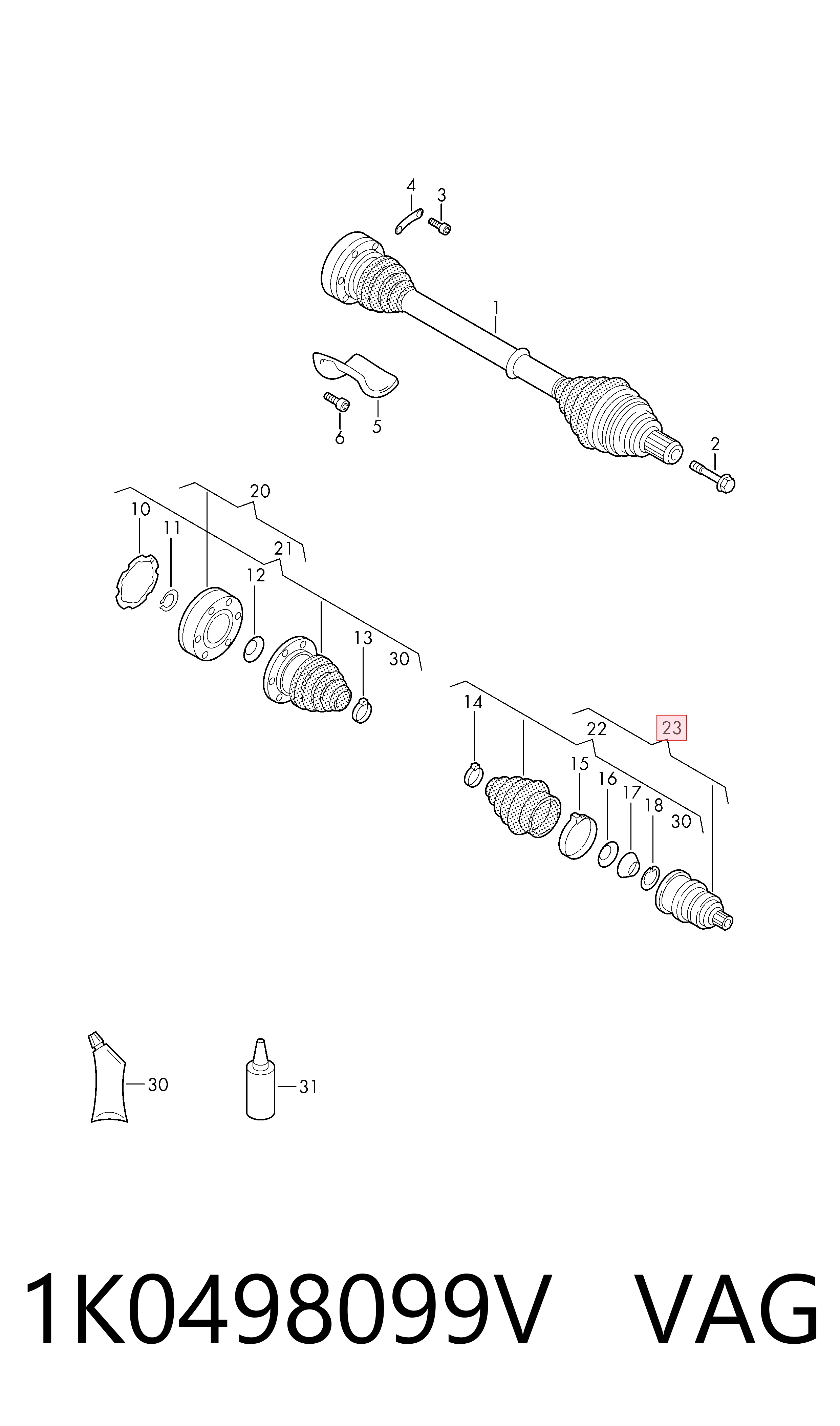 Junta homocinética exterior delantera 1K0498099V VAG