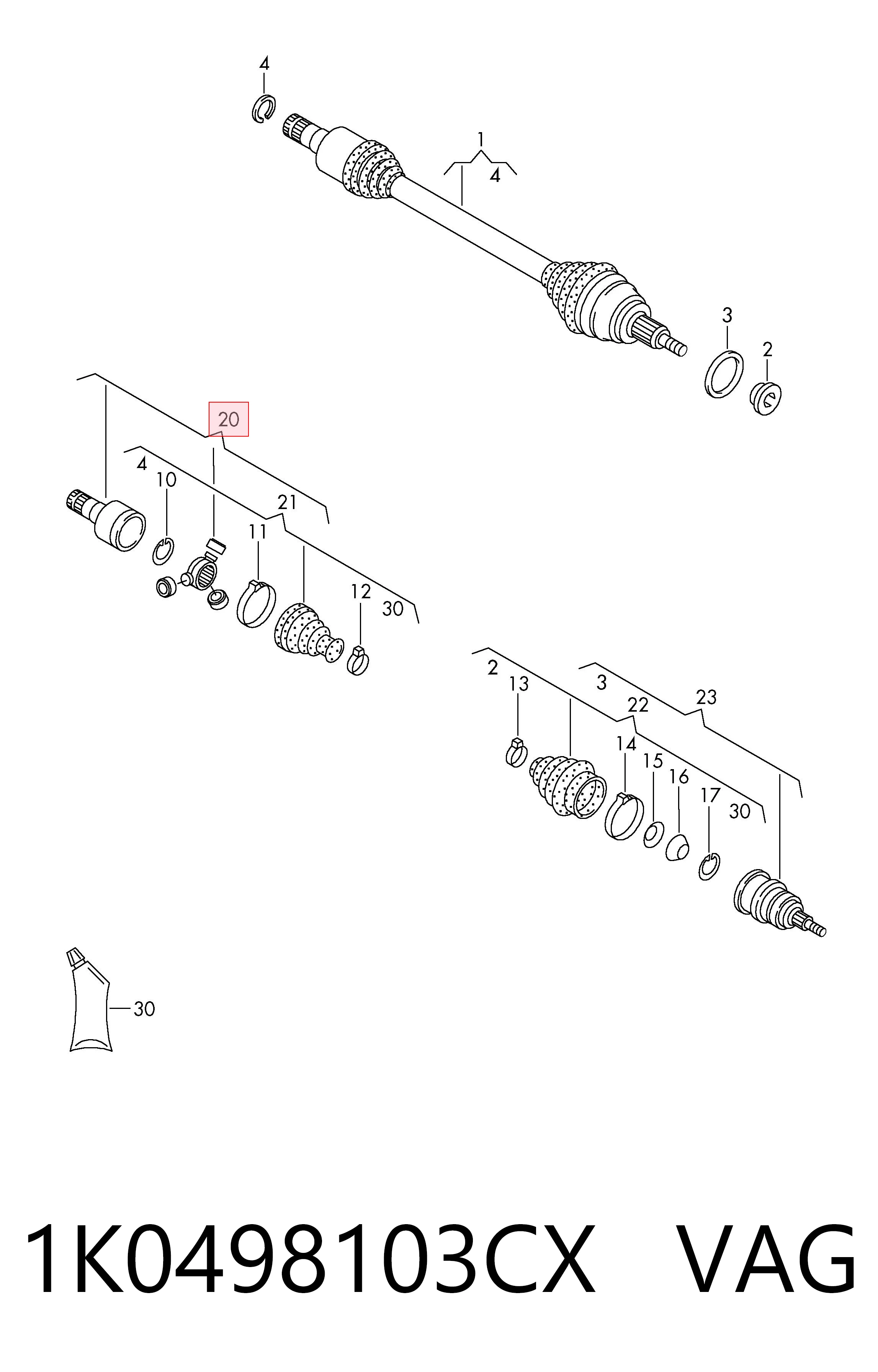 Junta homocinética interna delantera 1K0498103CX VAG