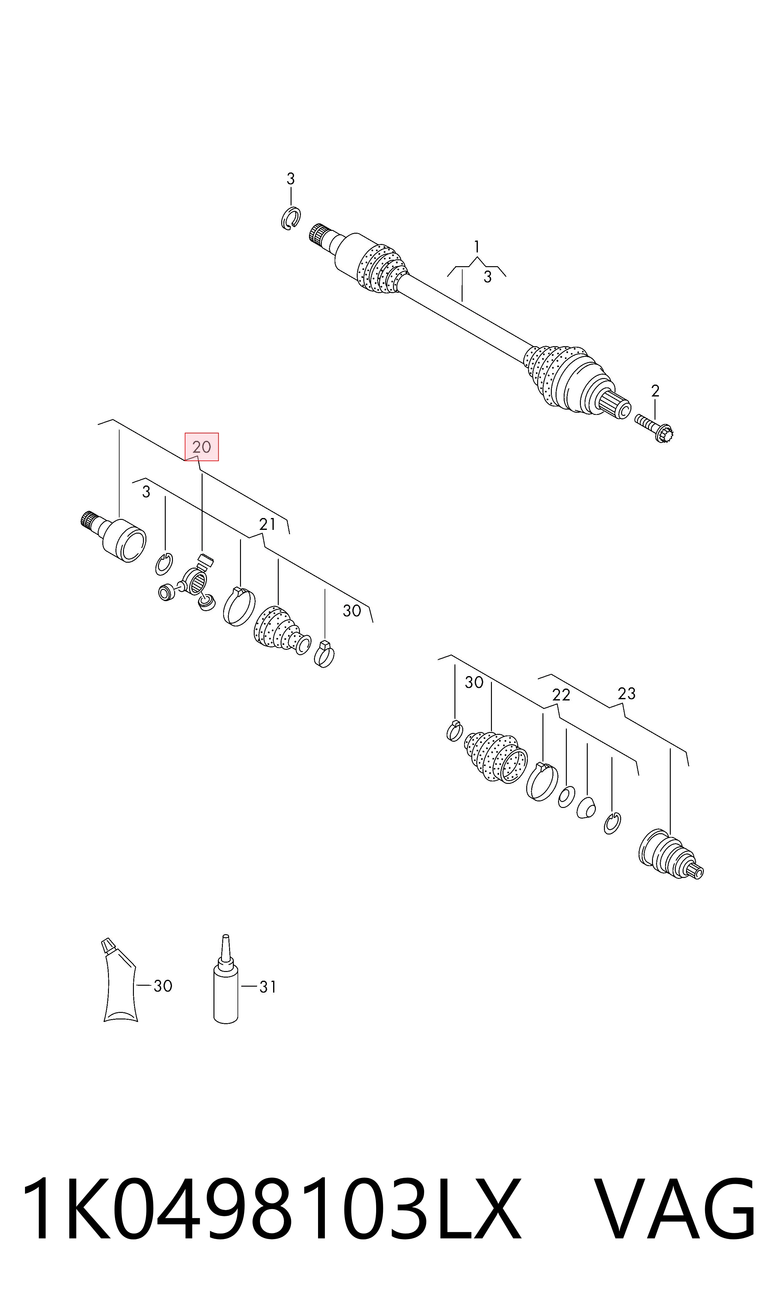 Junta homocinética interna delantera 1K0498103LX VAG