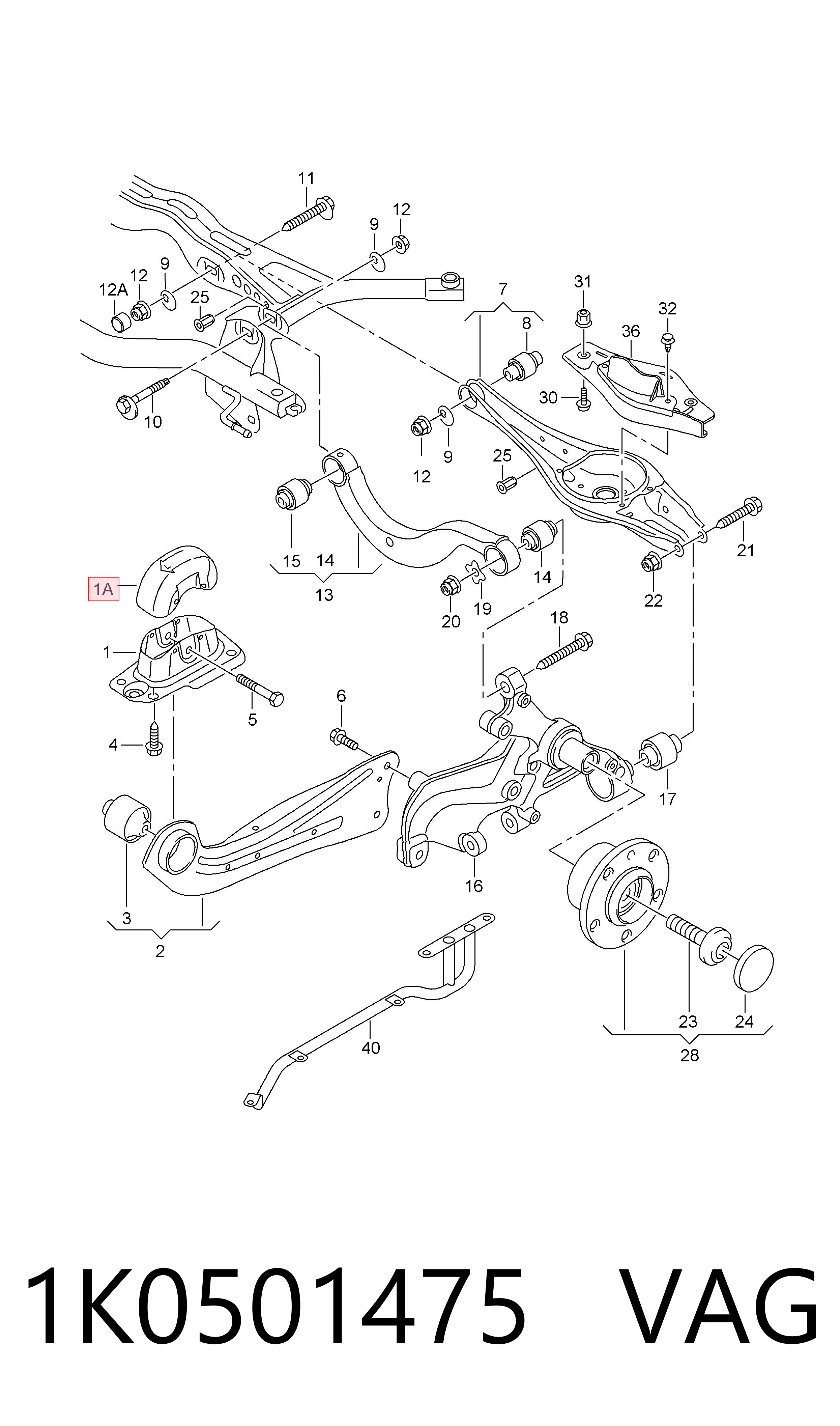 Protección inferior trasera del brazo de suspensión VAG 1K0501475 precio, desde 36,30 EUR