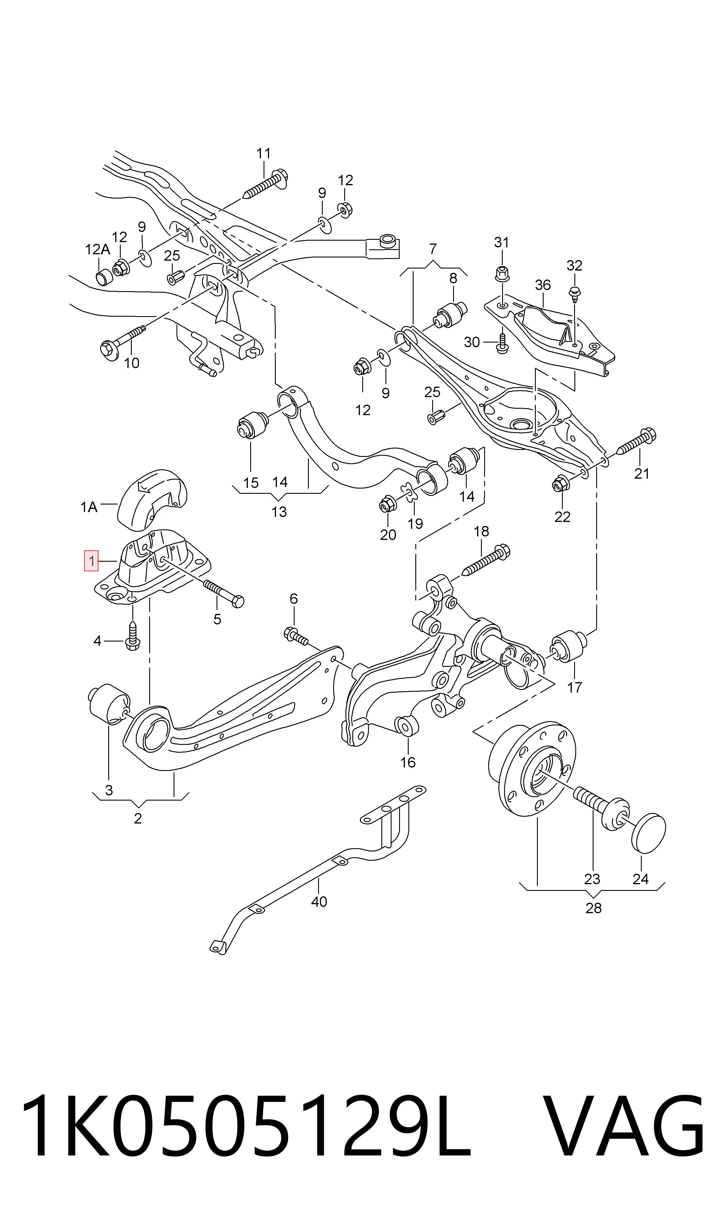 Comprar 1K0505129L VAG Soporte de viga trasera