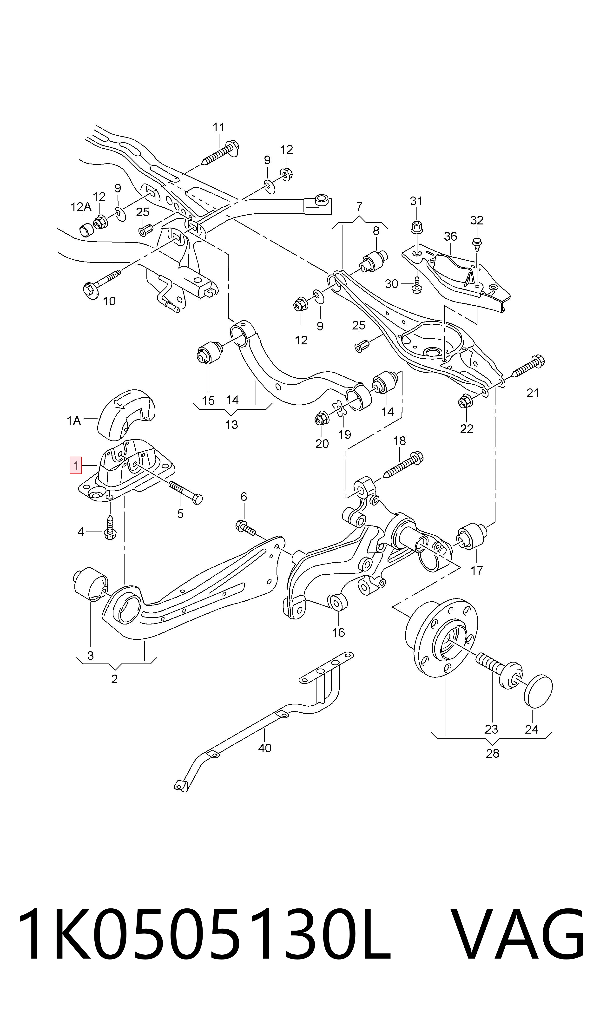 1K0505130L VAG Soporte de viga trasera