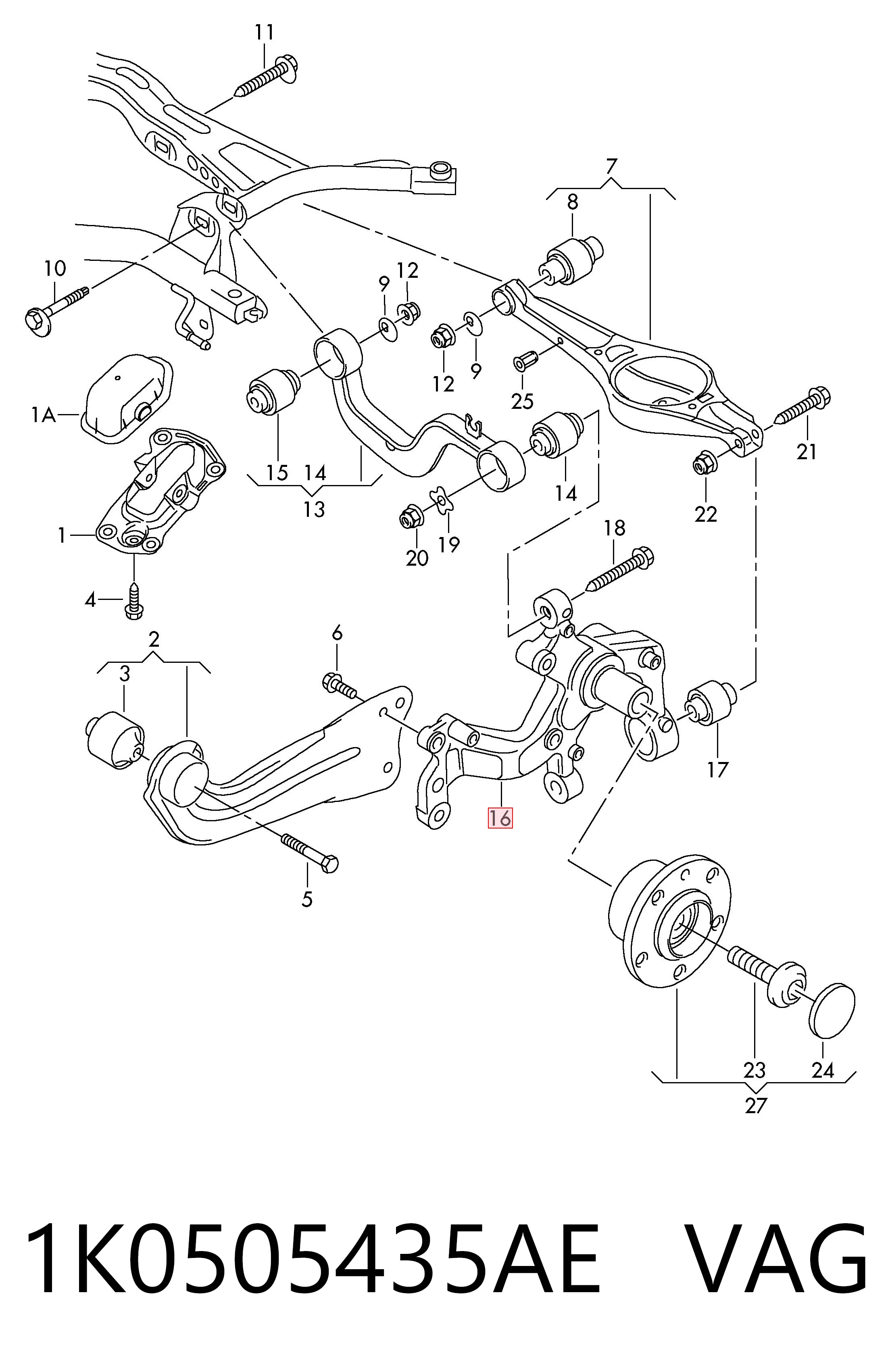 1K0505435AE VAG Mangueta trasera izquierda
