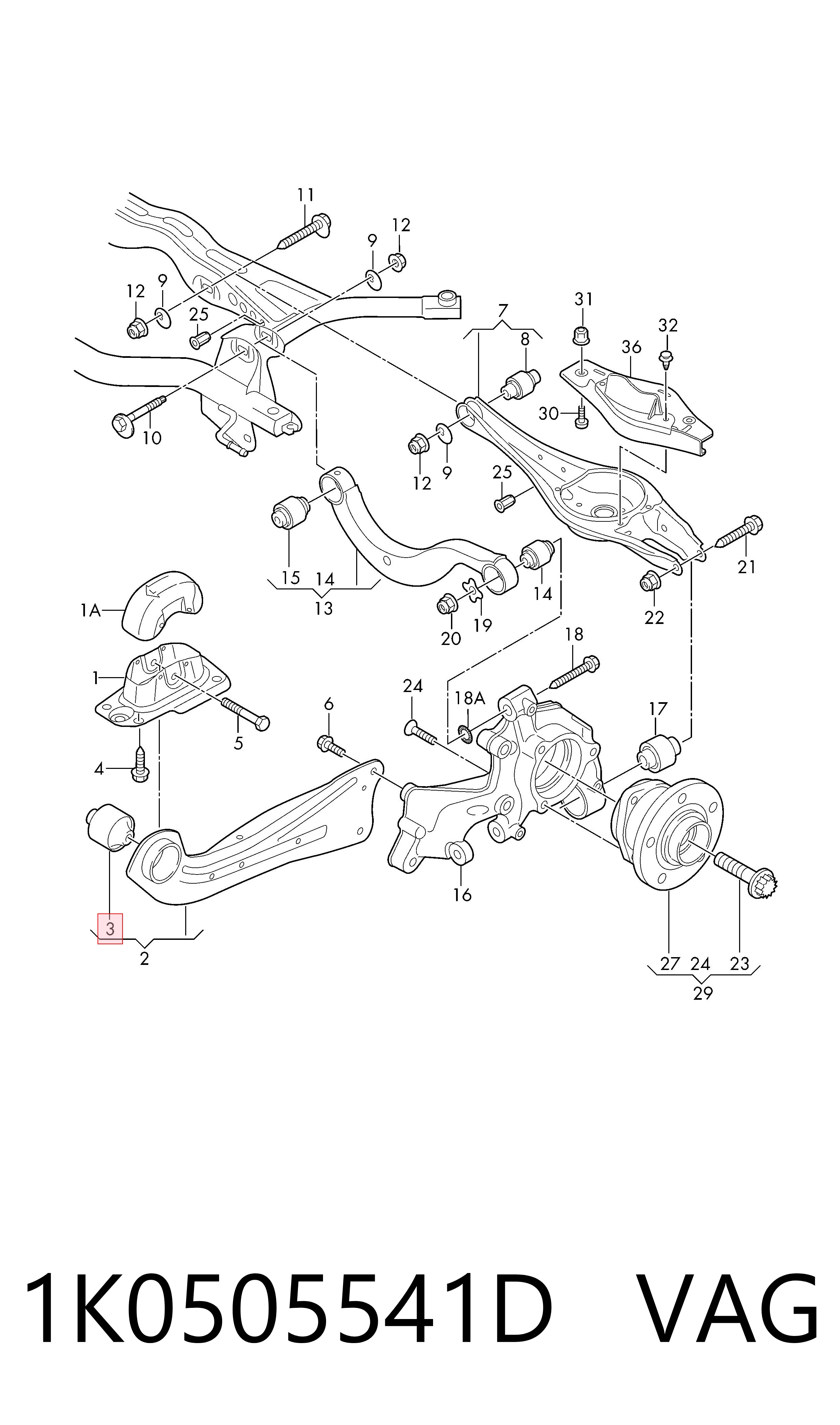 1K0505541D VAG Buje delantero del brazo longitudinal trasero