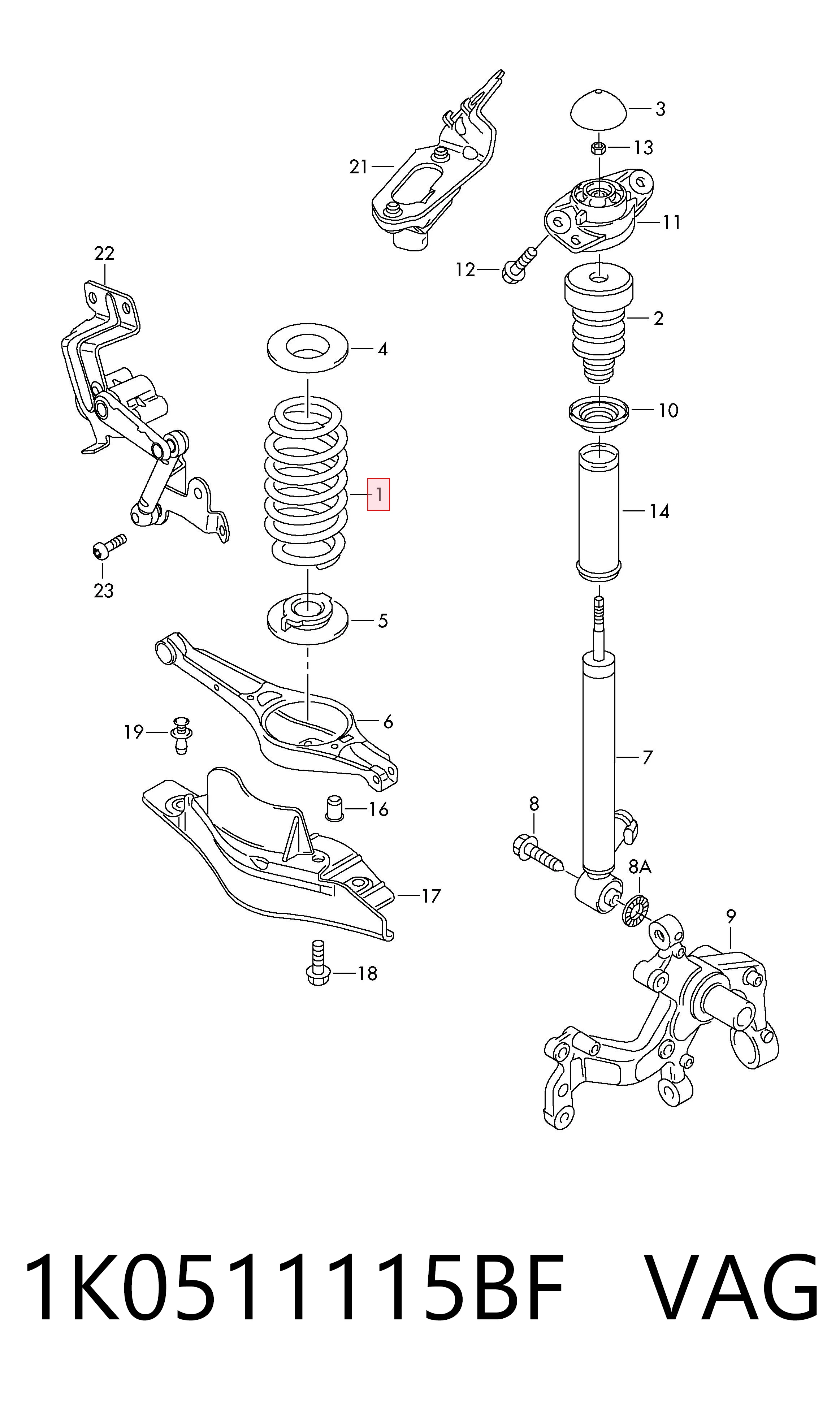 Comprar Muelle de eje trasero Golf V 1K5