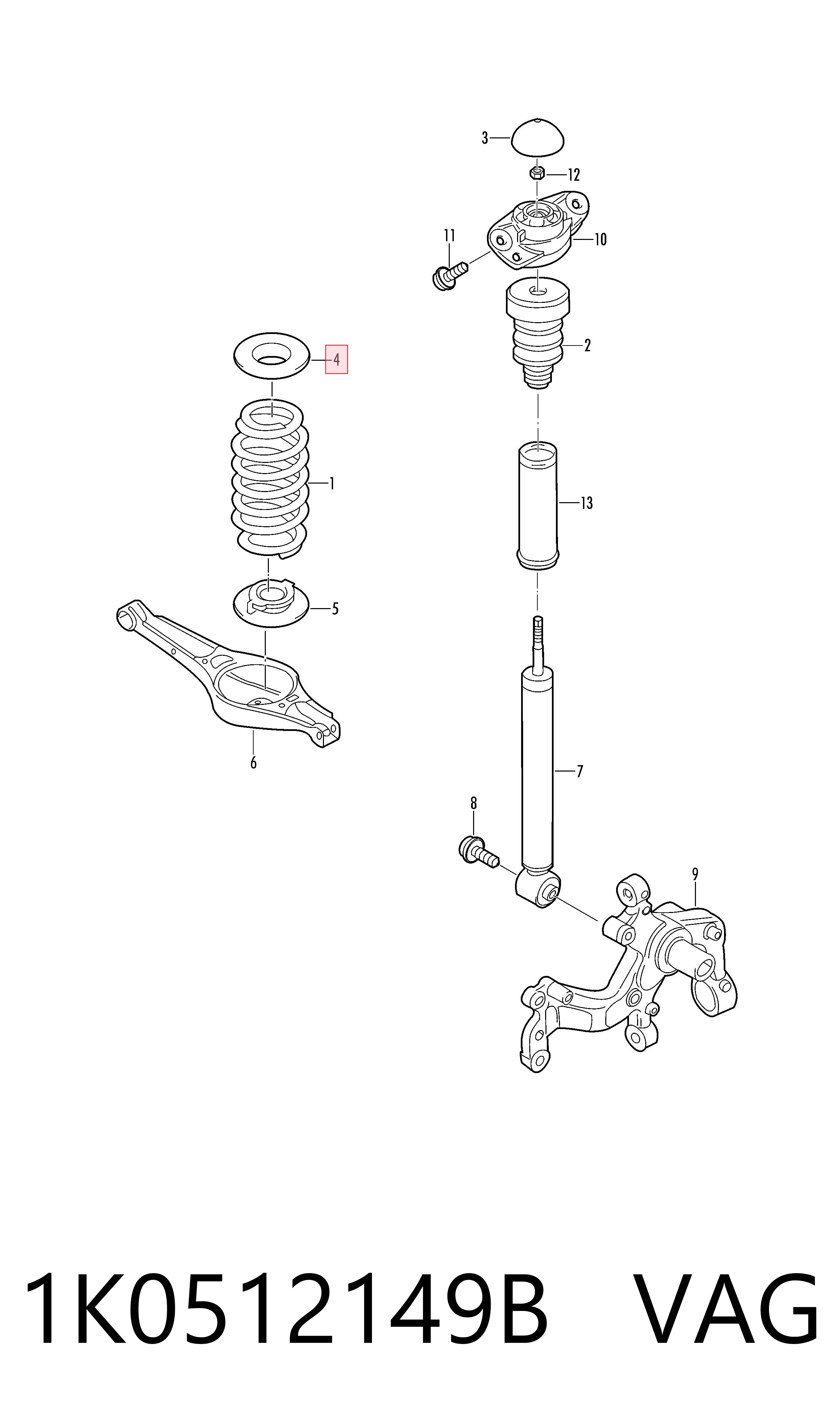 Aislador de resorte trasero superior VAG 1K0512149B precio, desde 4,81 EUR