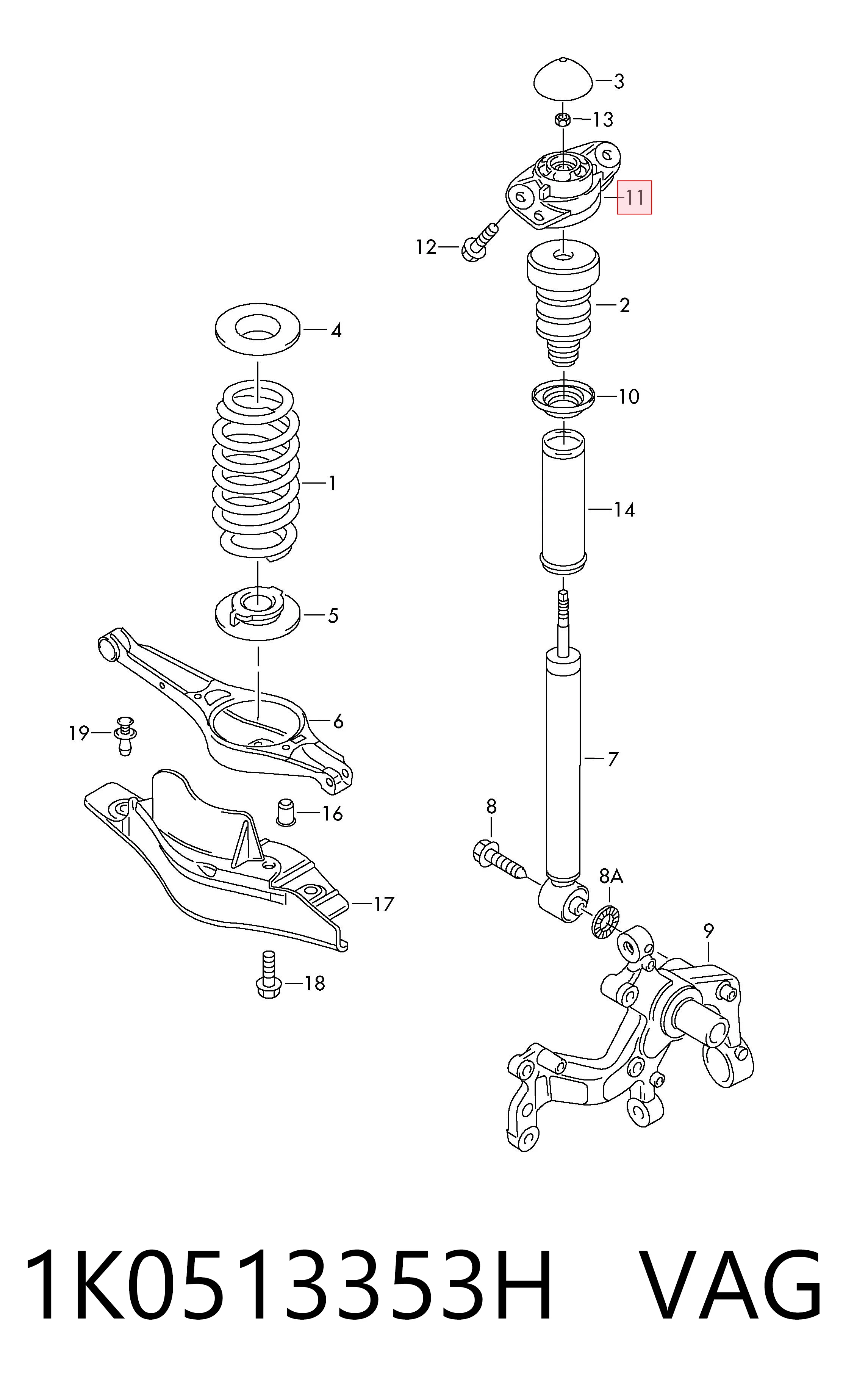 1K0513353H VAG Soporte amortiguador trasero