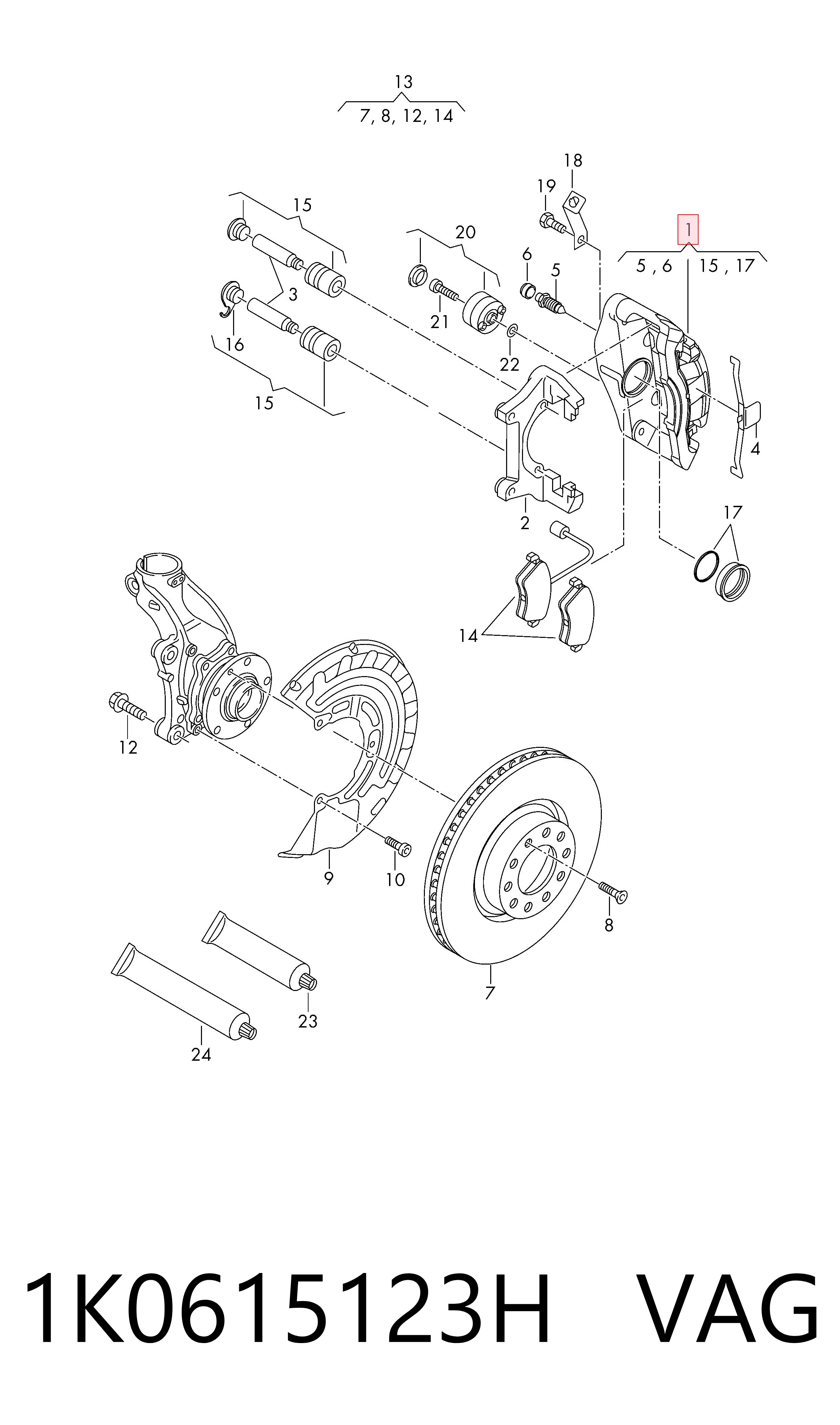 1K0615123H VAG Pinza de freno delantera izquierda