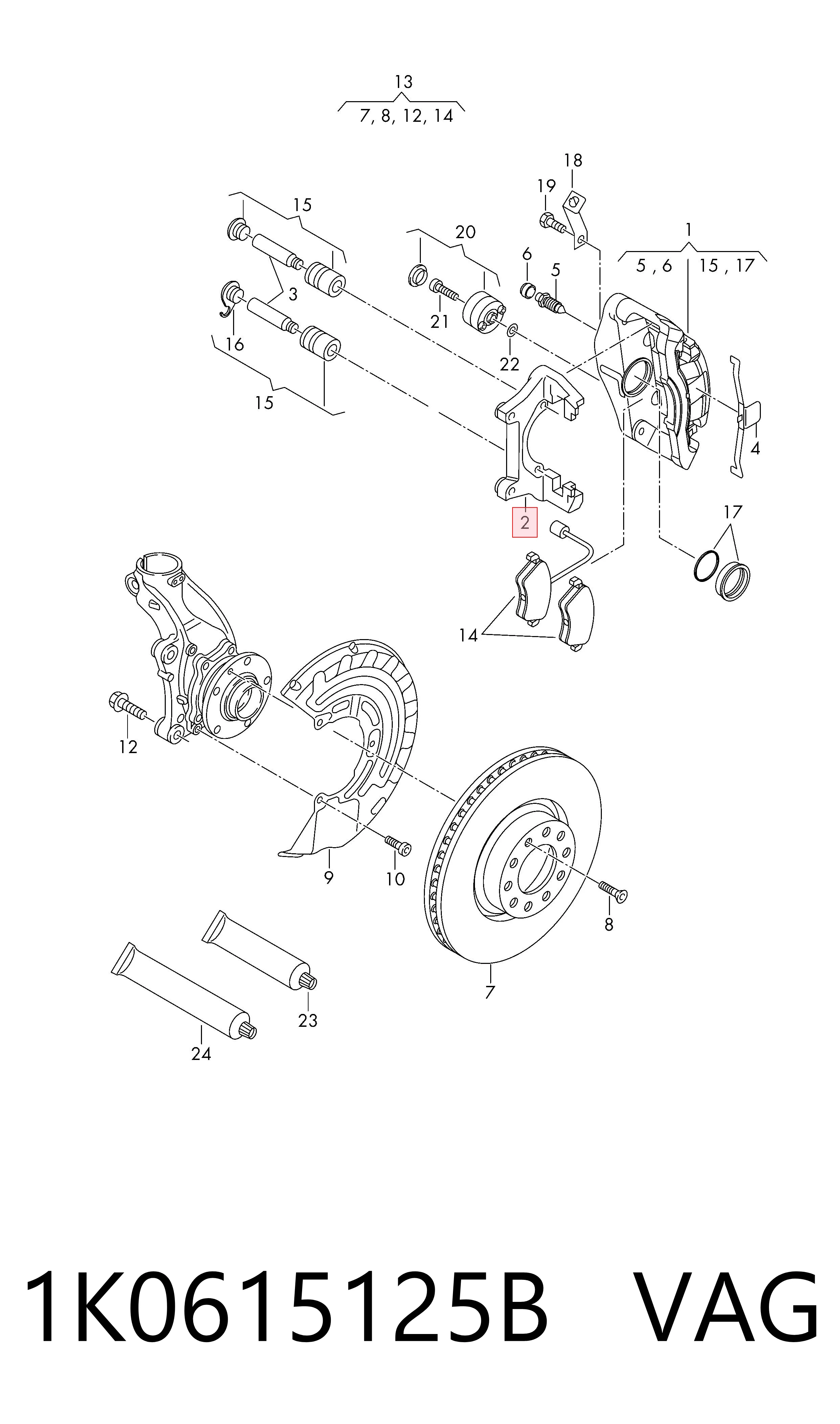 1K0615125B VAG Soporte, pinza de freno delantera