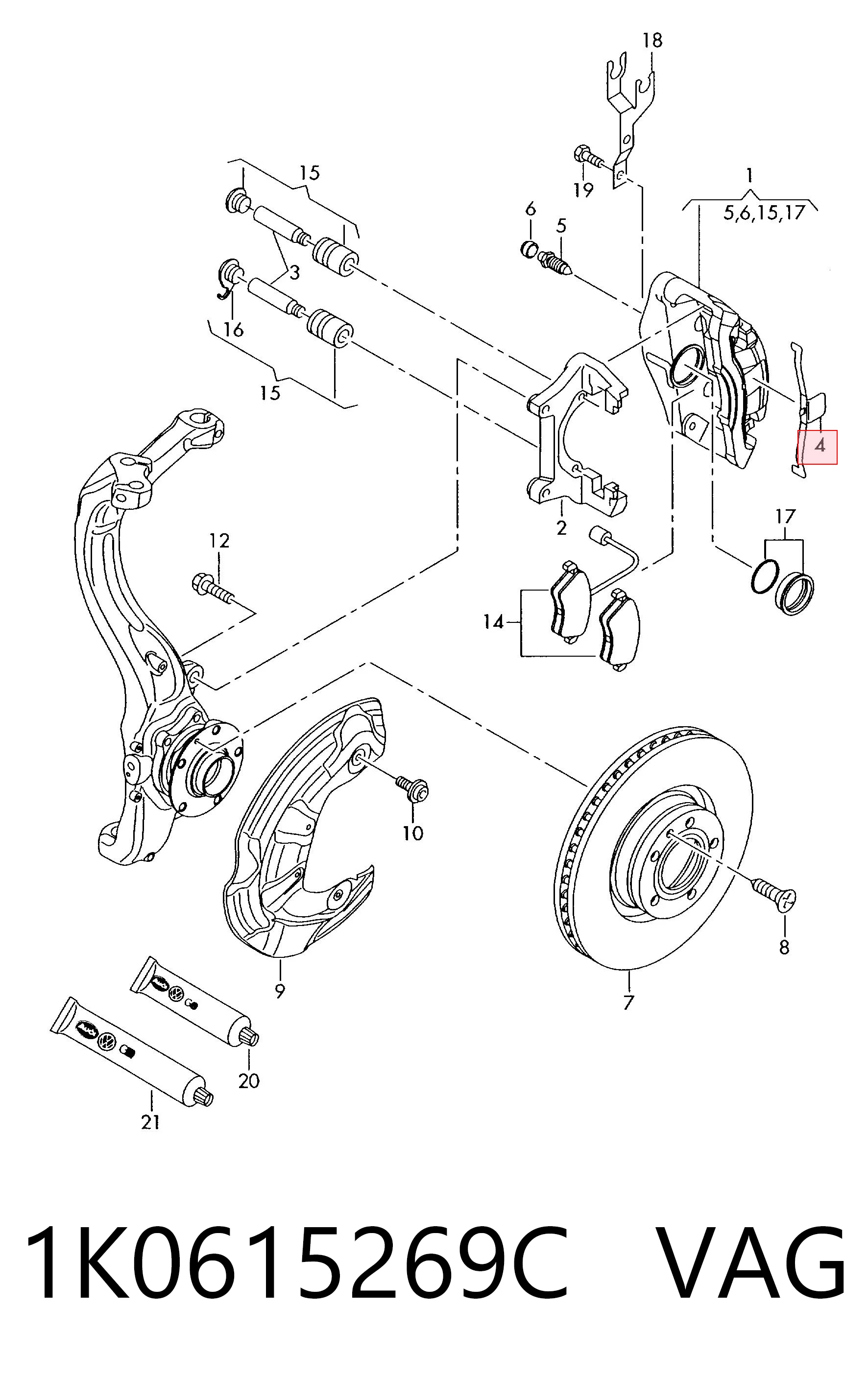 Juego de resortes de sujeción de pastillas de freno delanteras para Audi TT 8J3