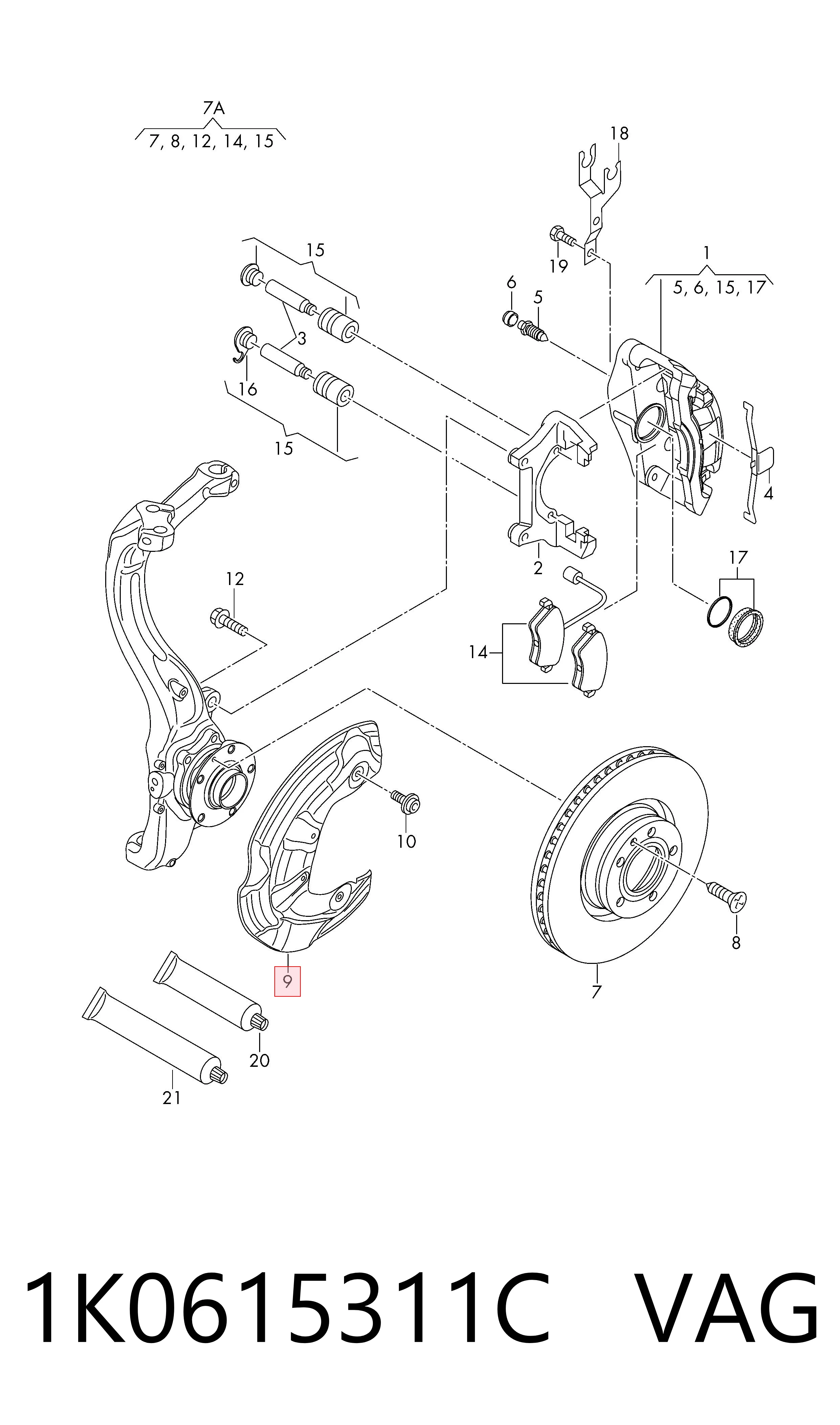 1K0615311C VAG Protector del disco de freno delantero izquierdo