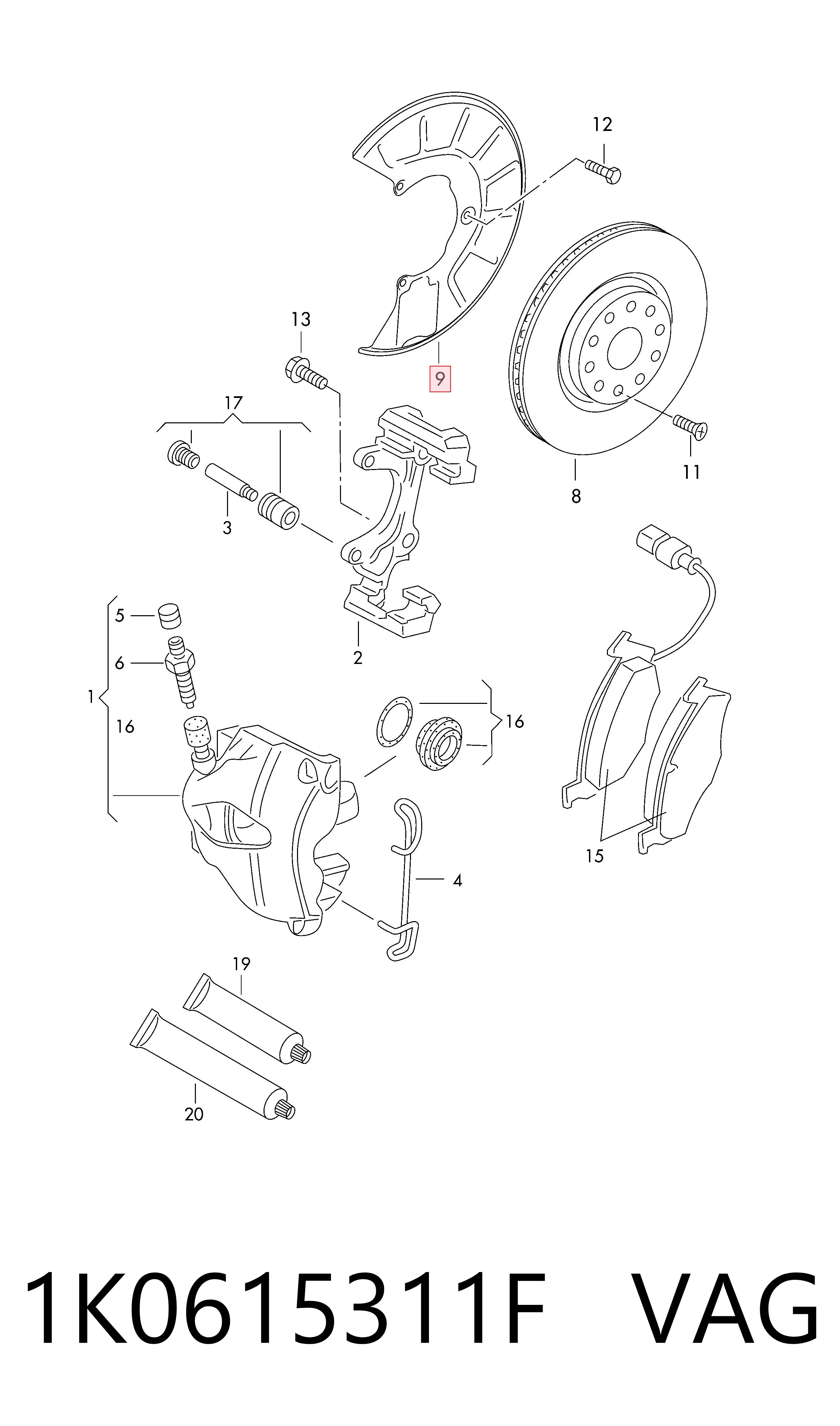 1K0615311F VAG Protector del disco de freno delantero izquierdo