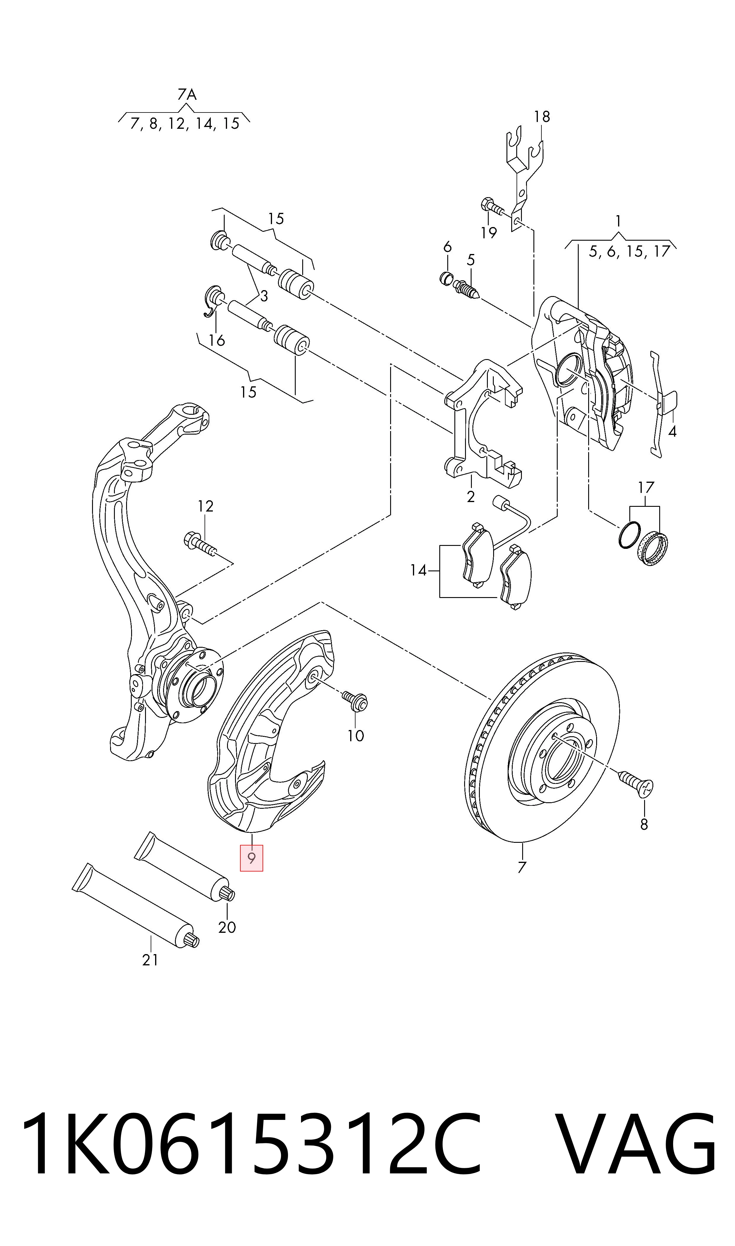 1K0615312C VAG Protector de disco de freno delantero derecho