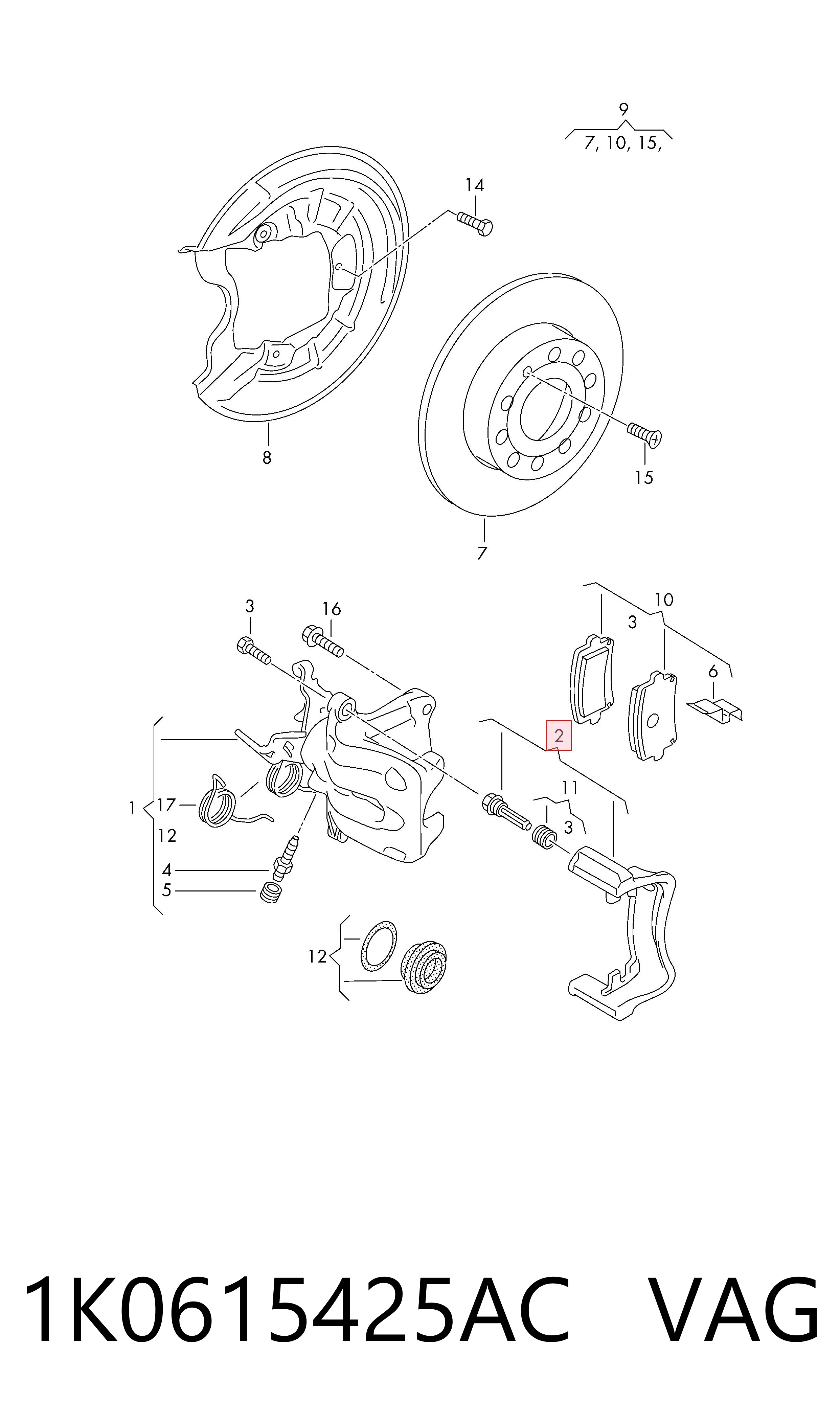 1K0615425AC VAG Soporte de la pinza de freno trasera