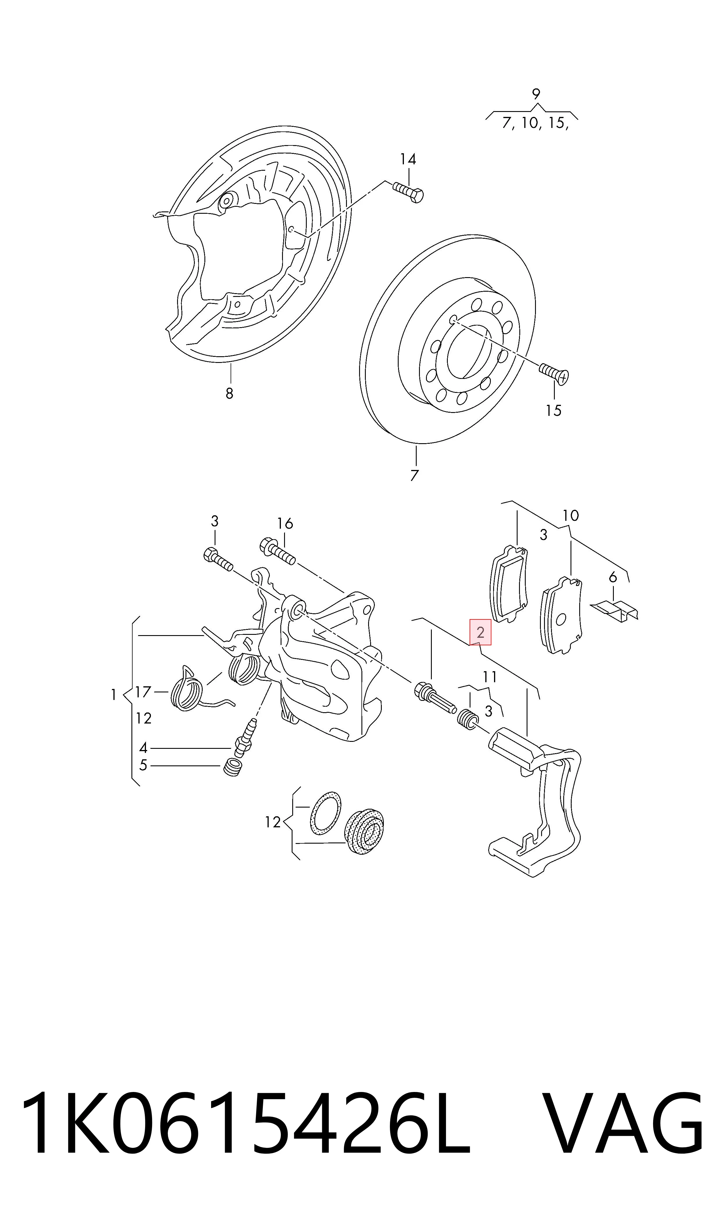 1K0615426L VAG Soporte de la pinza de freno trasera