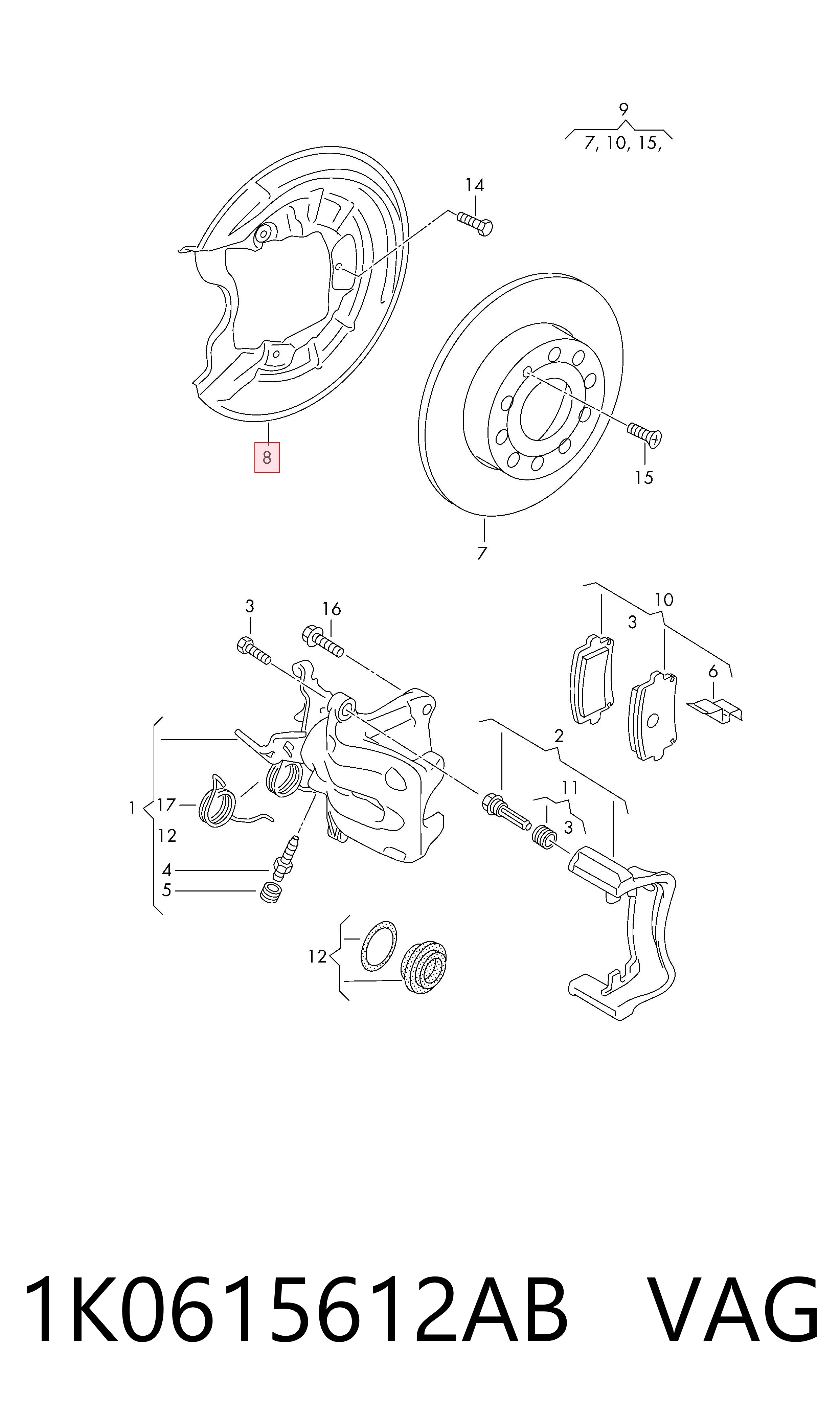 1K0615612AB VAG Protector de disco de freno trasero derecho