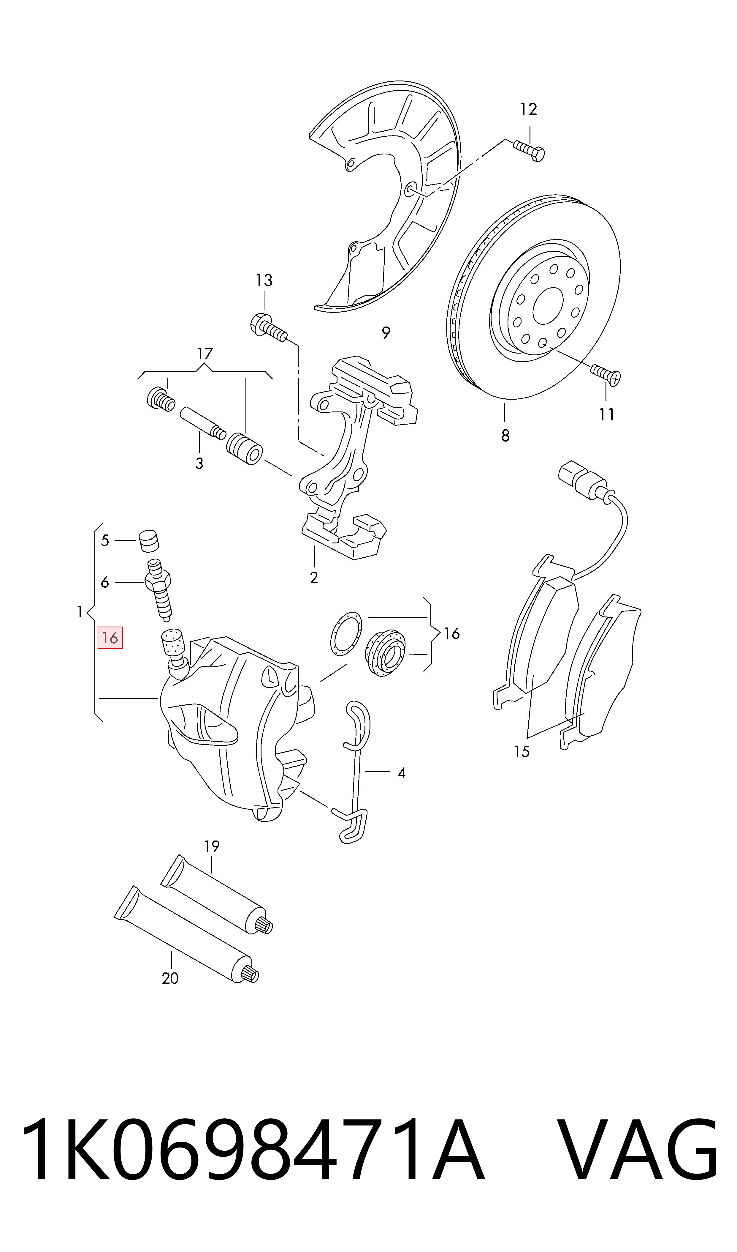 Kit de reparación, pinza de freno delantero VAG 1K0698471A precio, desde 8,00 EUR