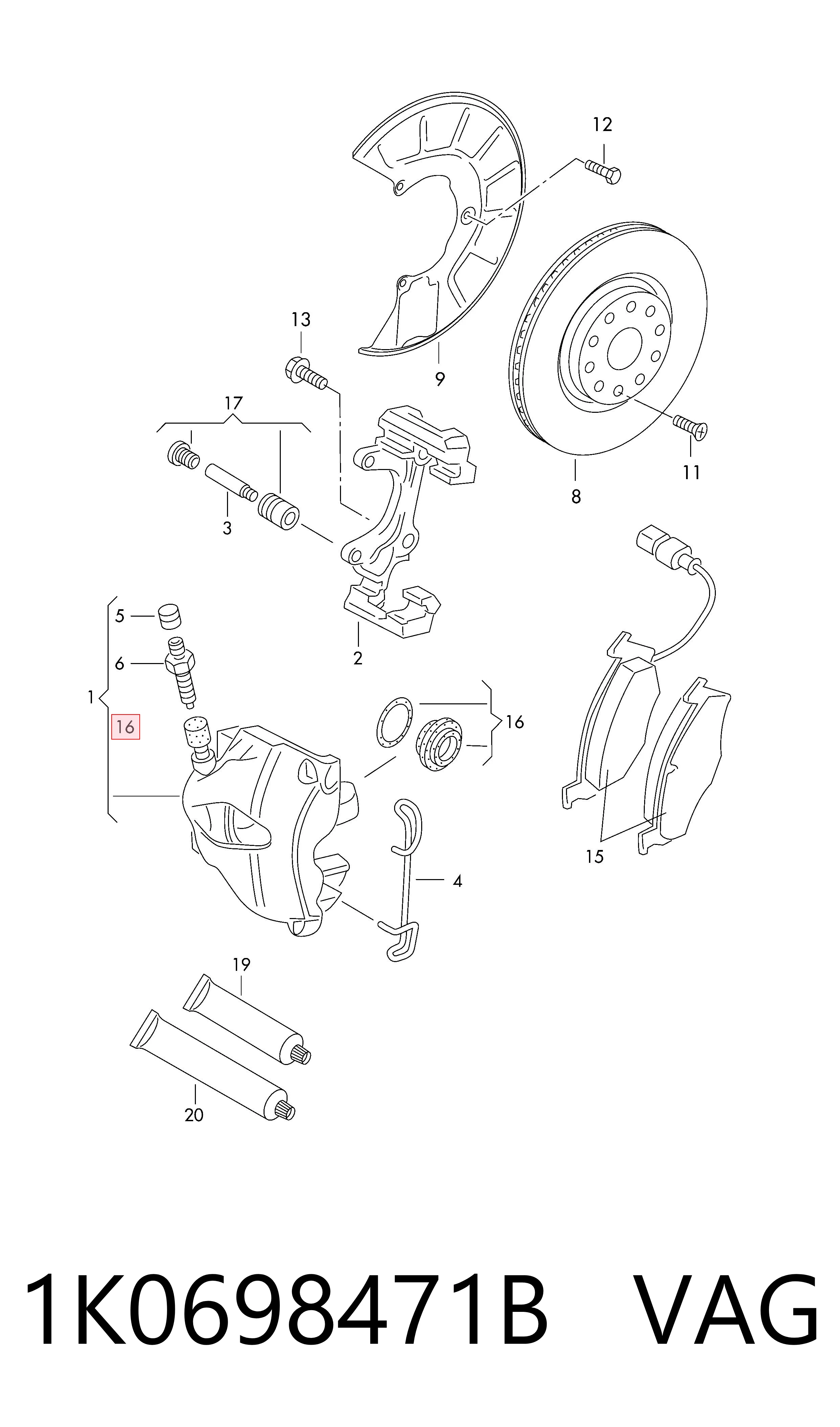 Kit de reparación, pinza de freno delantero VAG 1K0698471B precio, desde 7,17 EUR