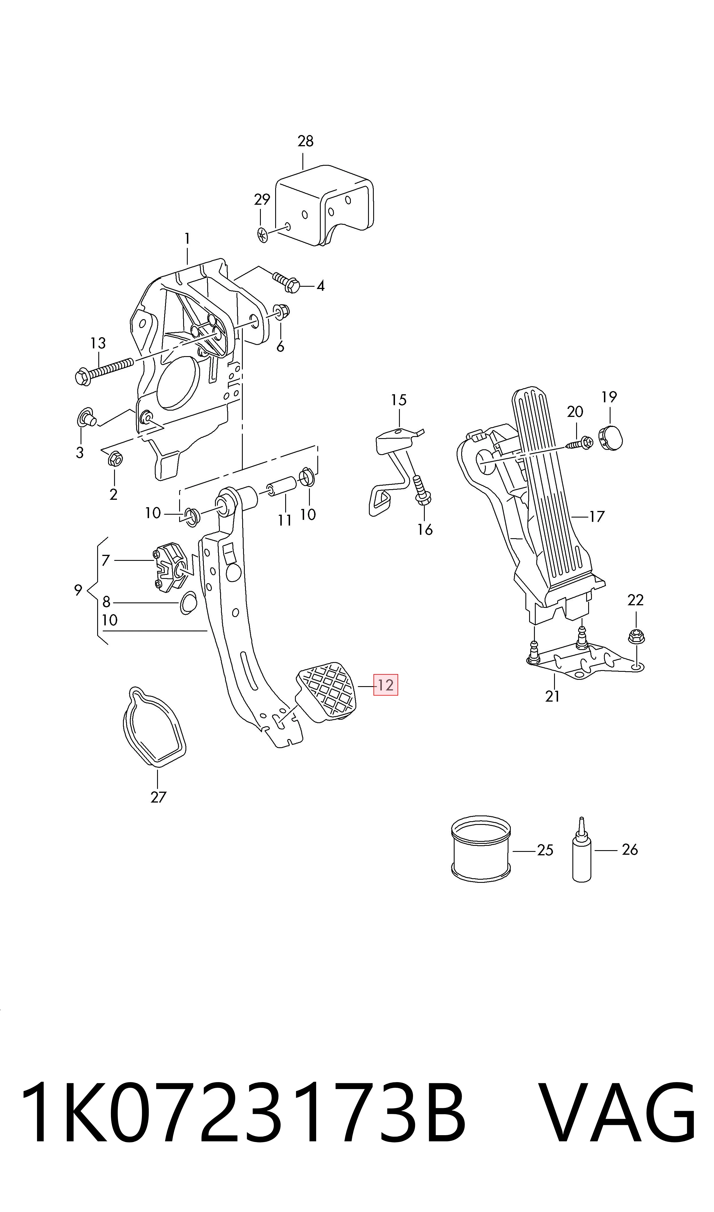 Cubierta de pedal de freno 1K0723173B VAG