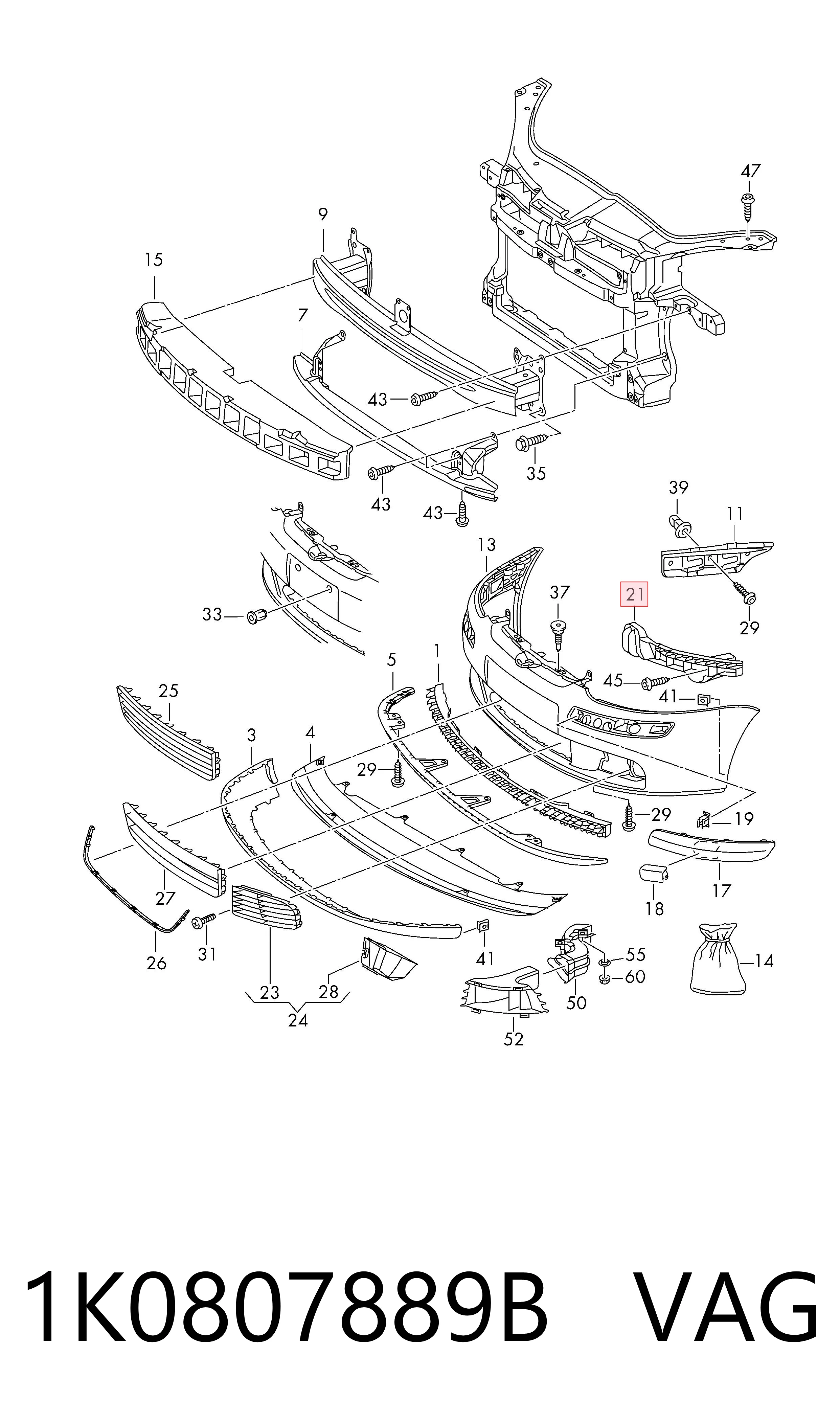 Soporte de parachoques delantero izquierdo VAG 1K0807889B