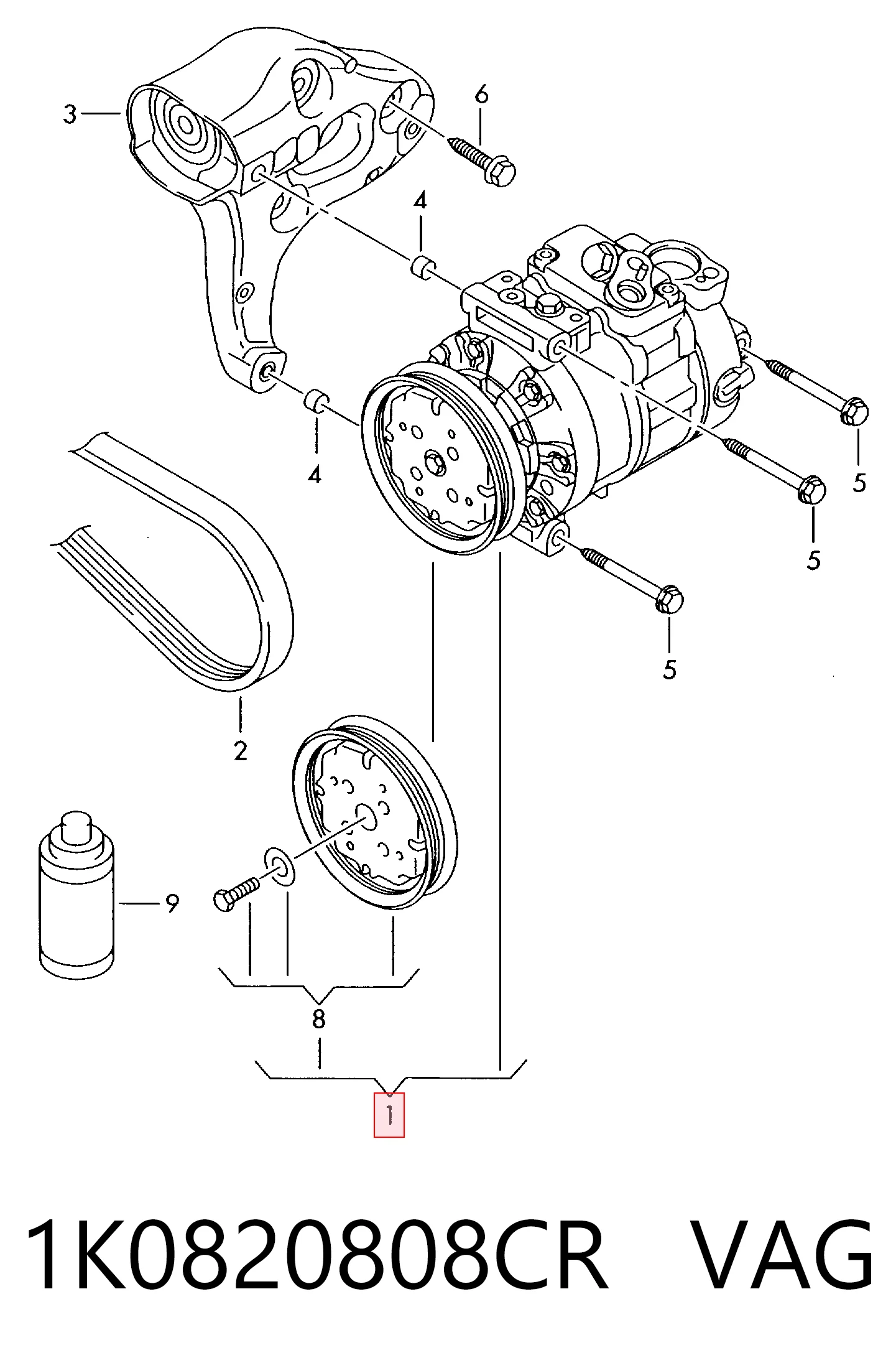 Compresor de aire acondicionado 1K0820808CR VAG