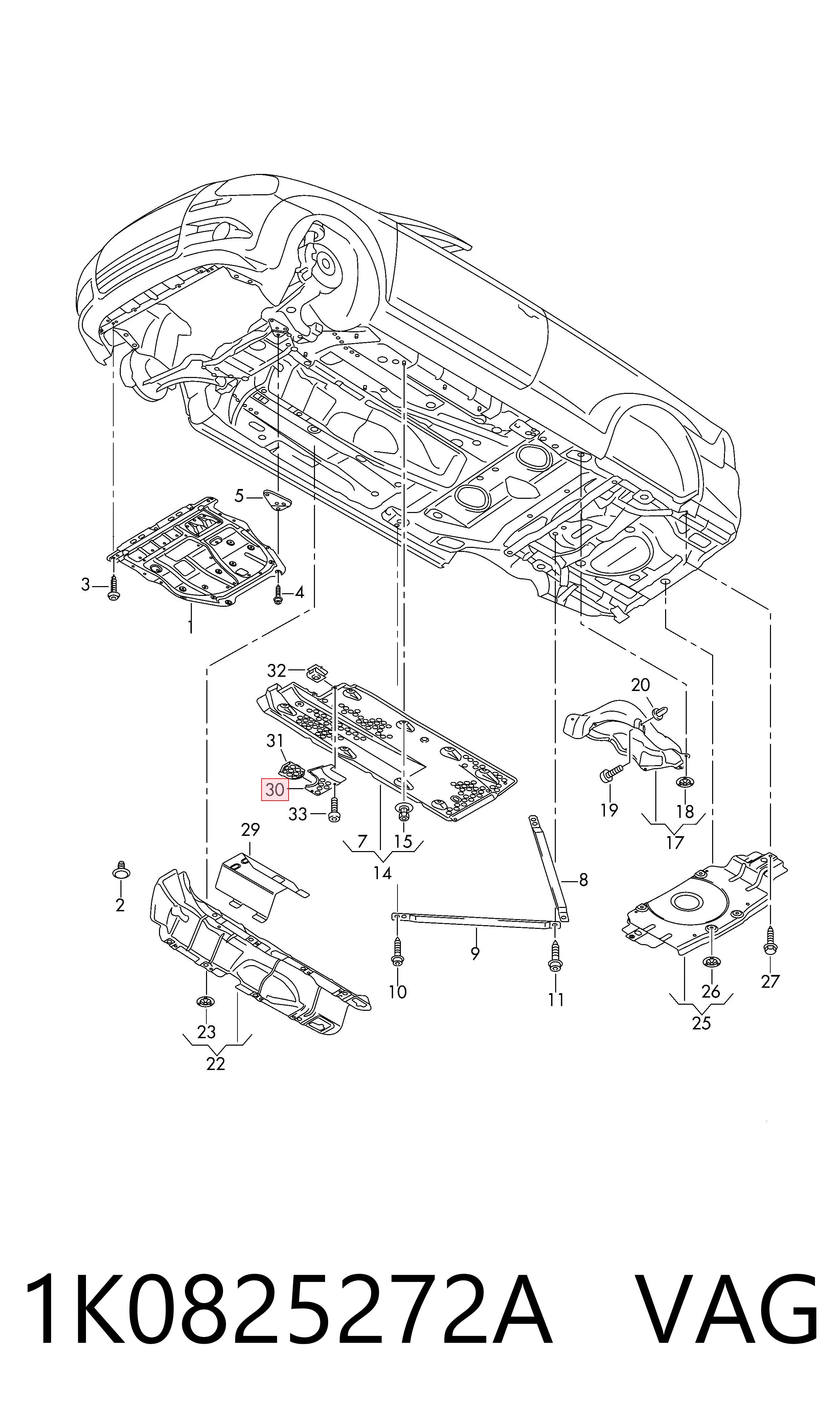 1K0825272A VAG Protector de bajos delantero derecho