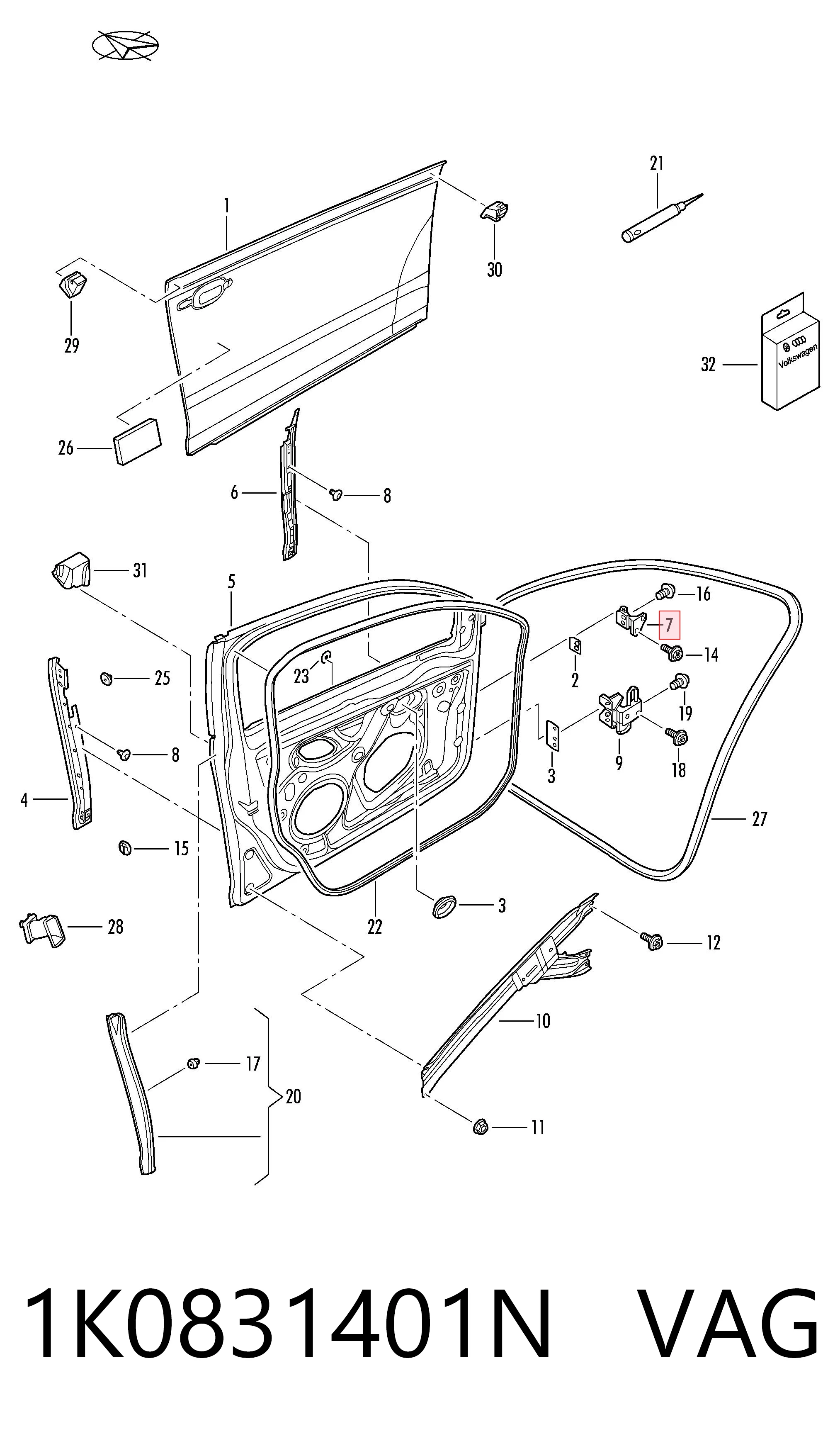 Bisagra de puerta delantera izquierda VAG 1K0831401N precio, desde 73,98 EUR