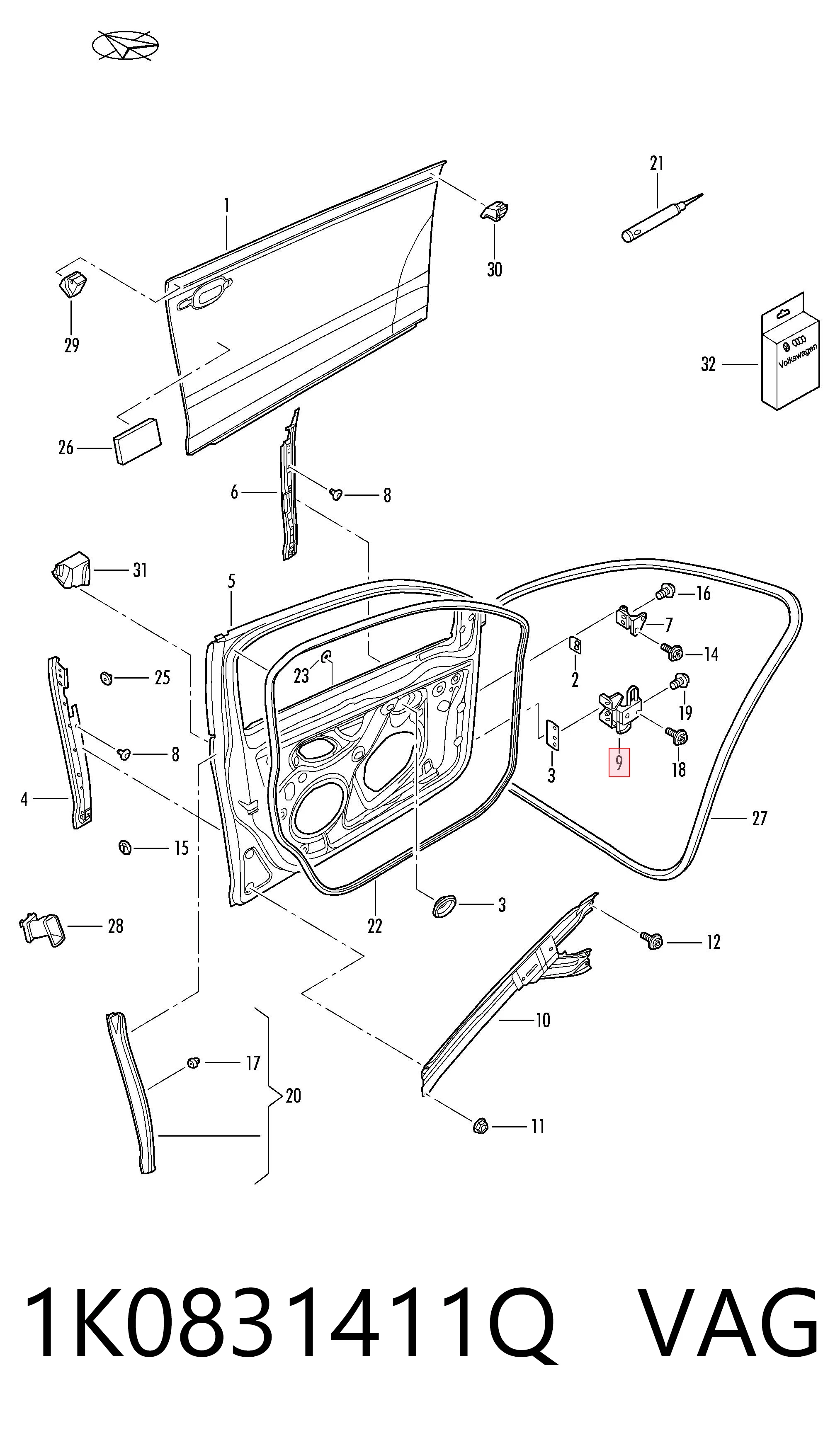 1K0831411Q VAG Bisagra de puerta delantera izquierda