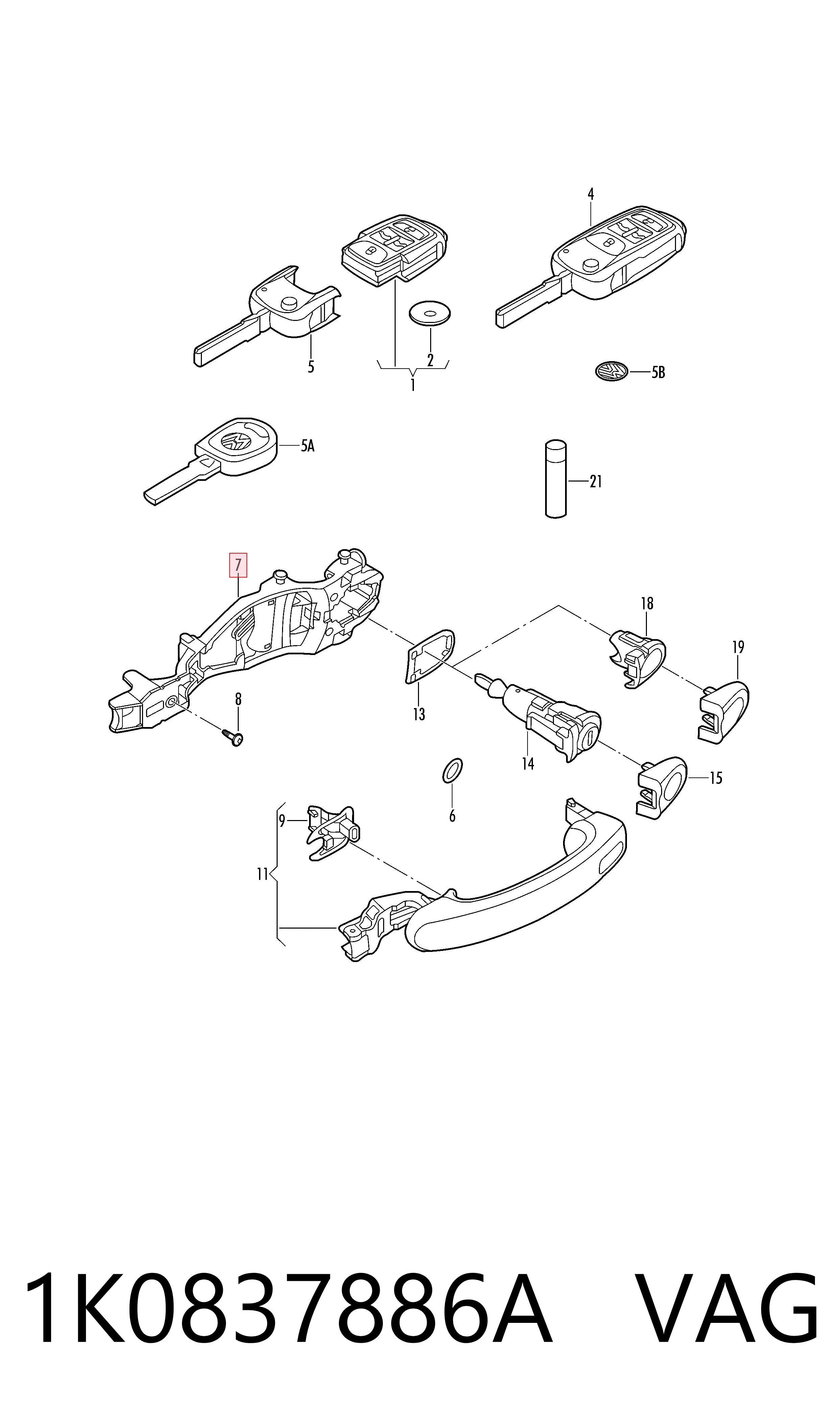 1K0837886A VAG Soporte de manija exterior de puerta delantera derecha