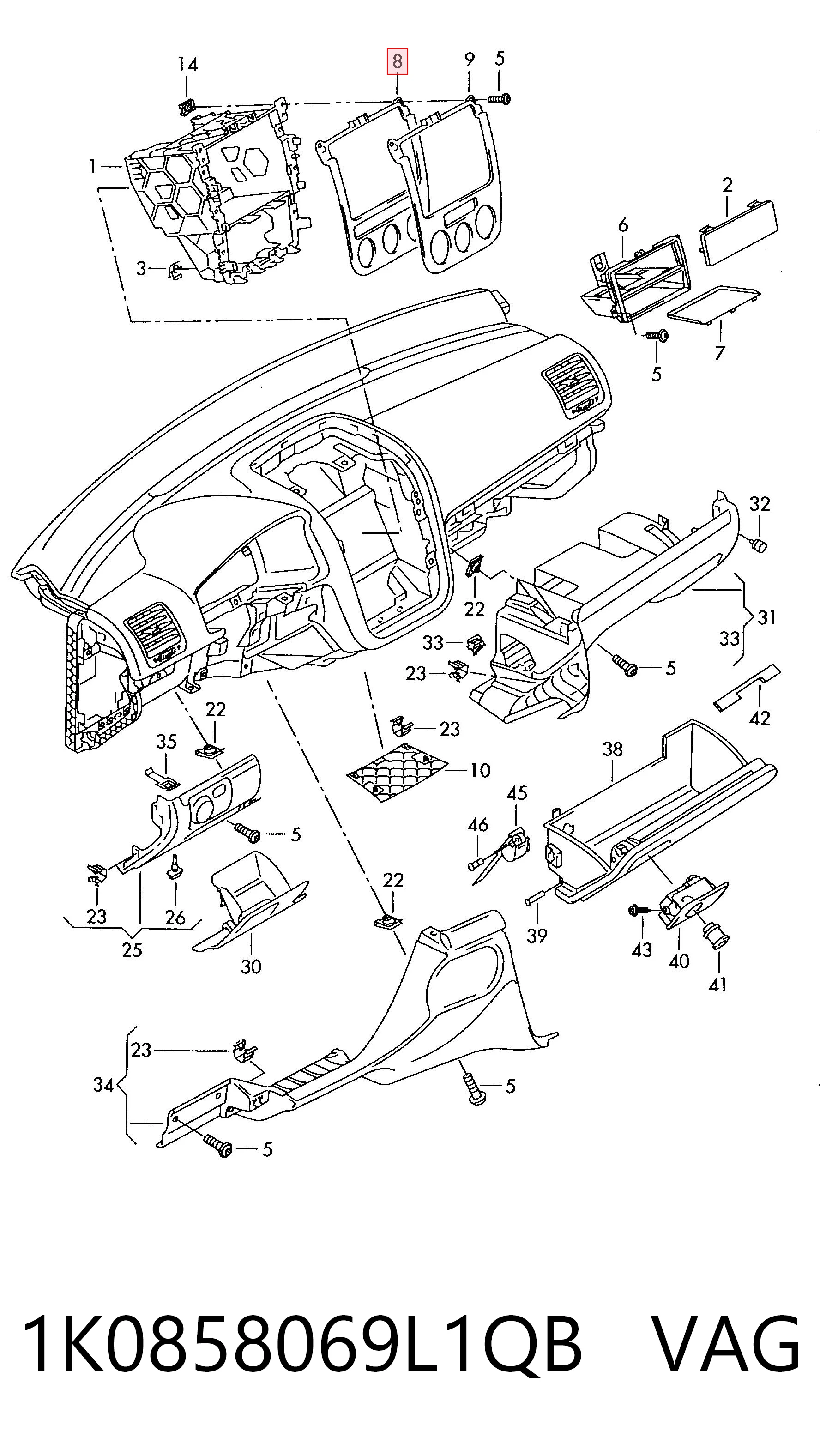 1K0858069L1QB VAG Panel de revestimiento del salpicadero