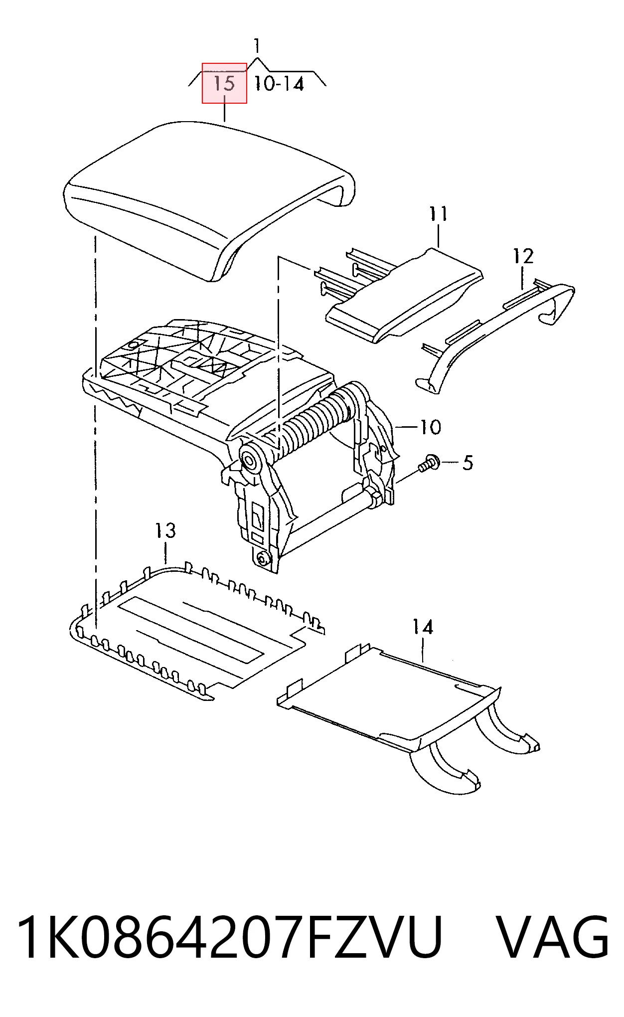 Apoyabrazos de la consola central Volkswagen Golf VI