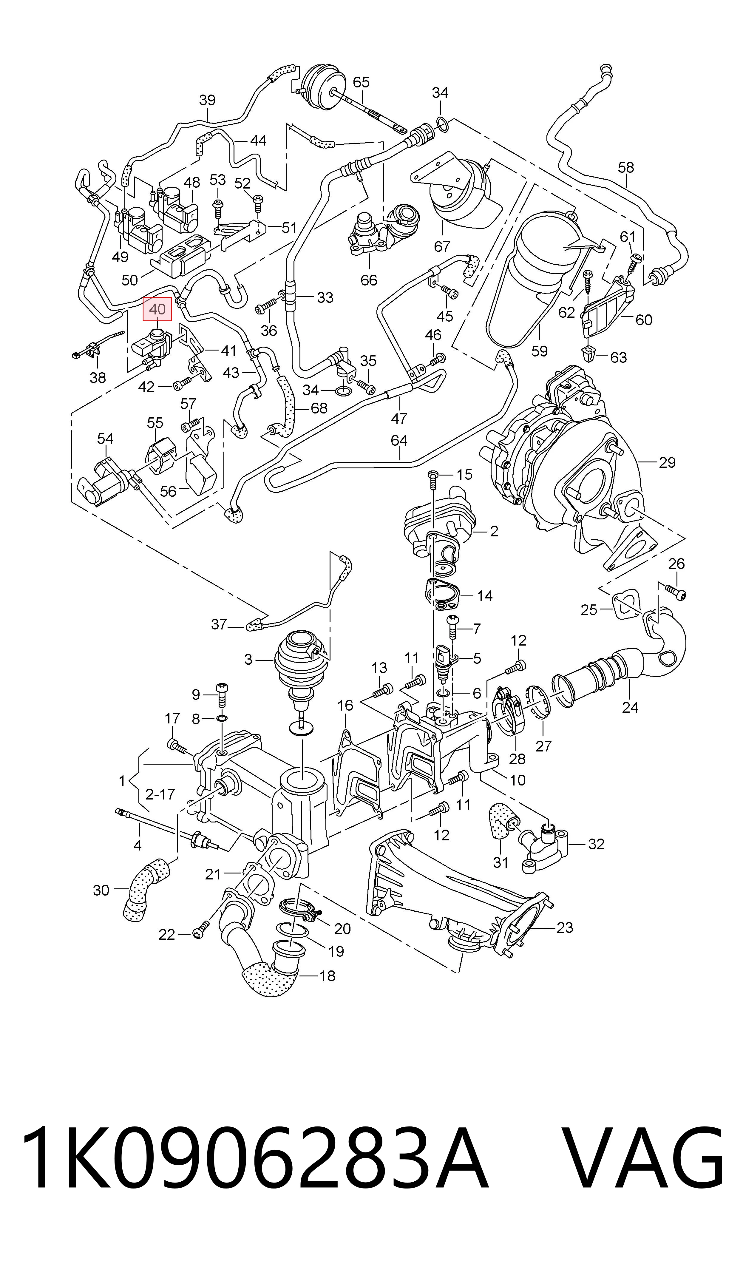 1K0906283A VAG Válvula solenoide de control de la mariposa de aire secundario