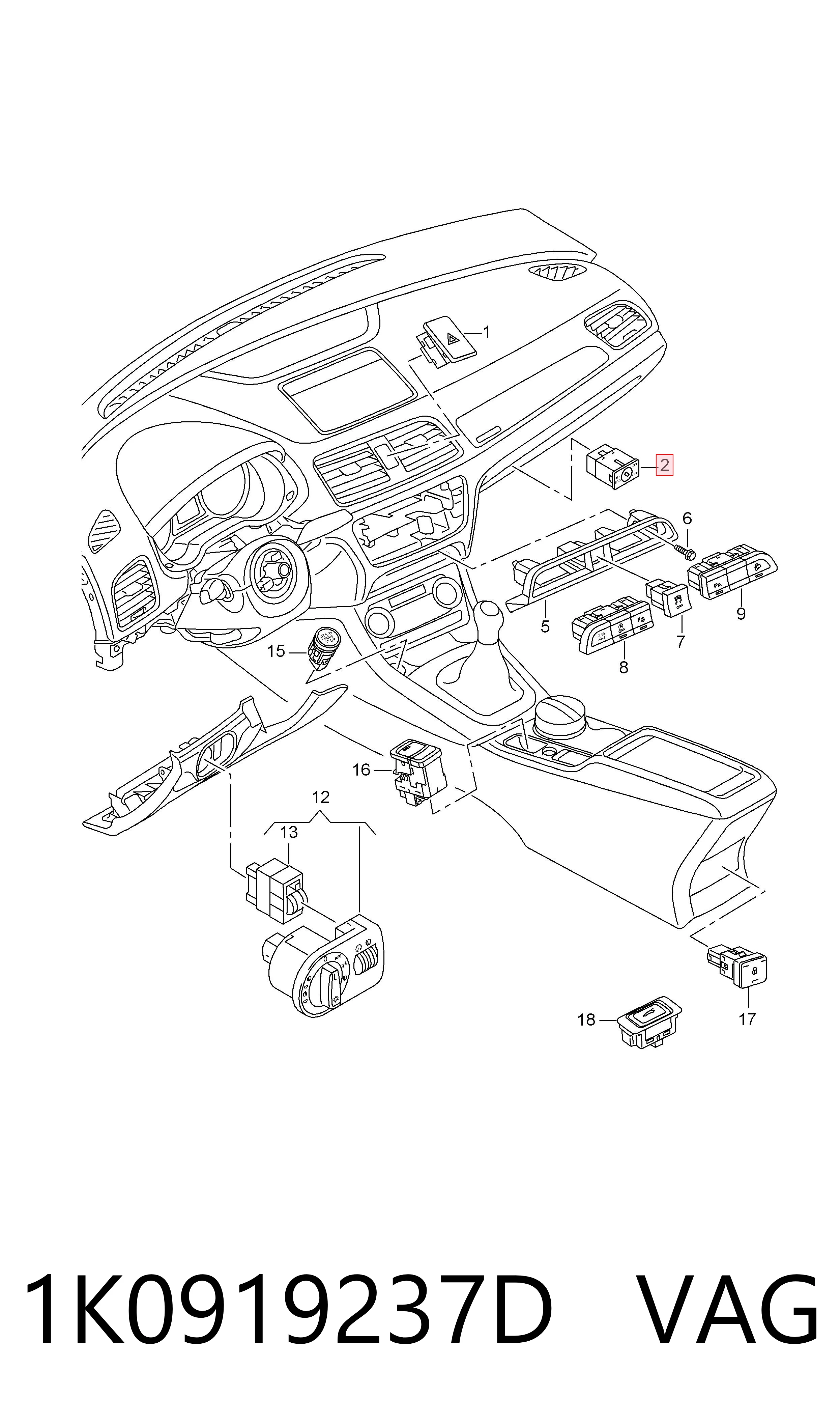 Comprar 1K0919237A Porsche Interruptor de desactivación del airbag del pasajero