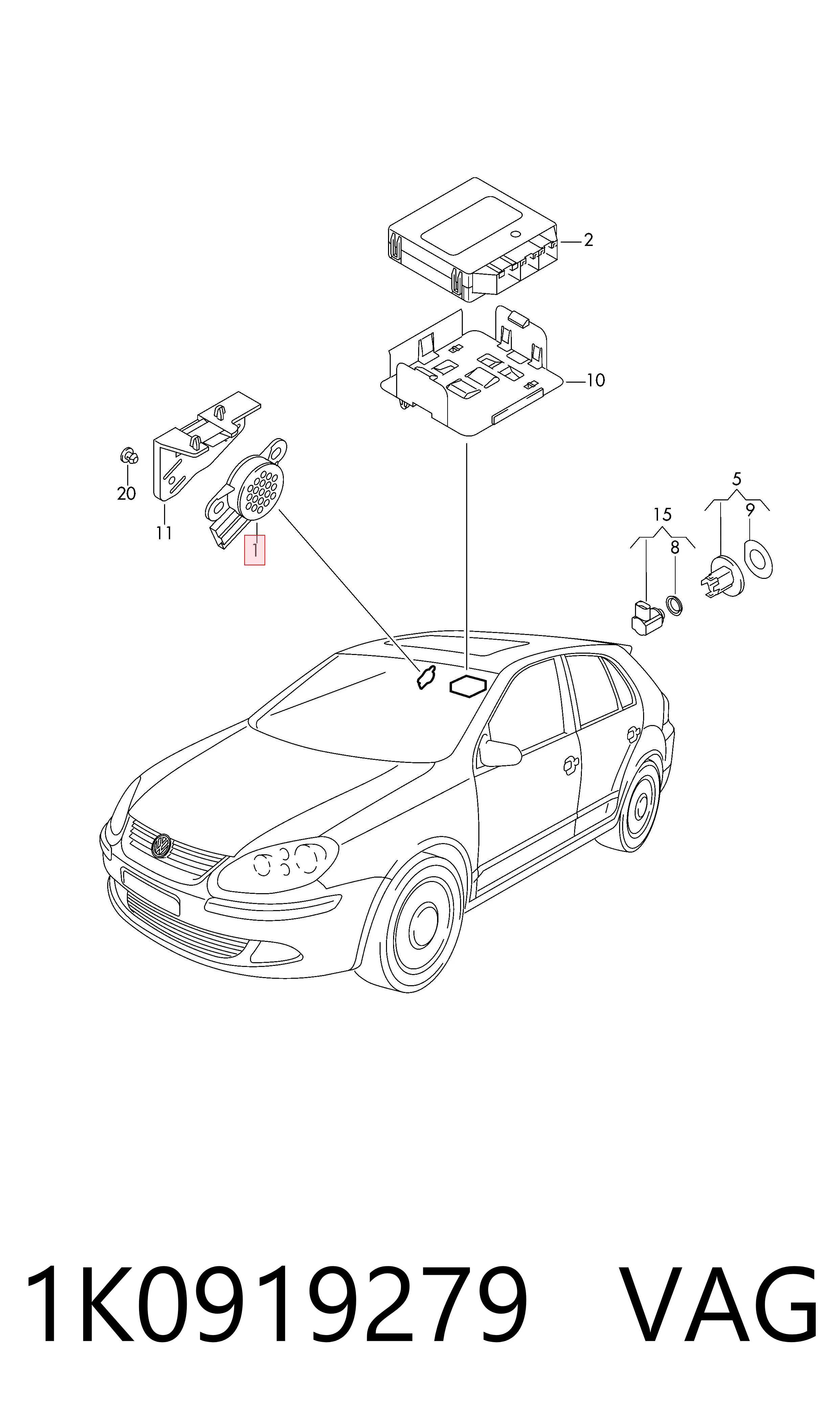 Altavoz del sistema de estacionamiento 1K0919279 VAG