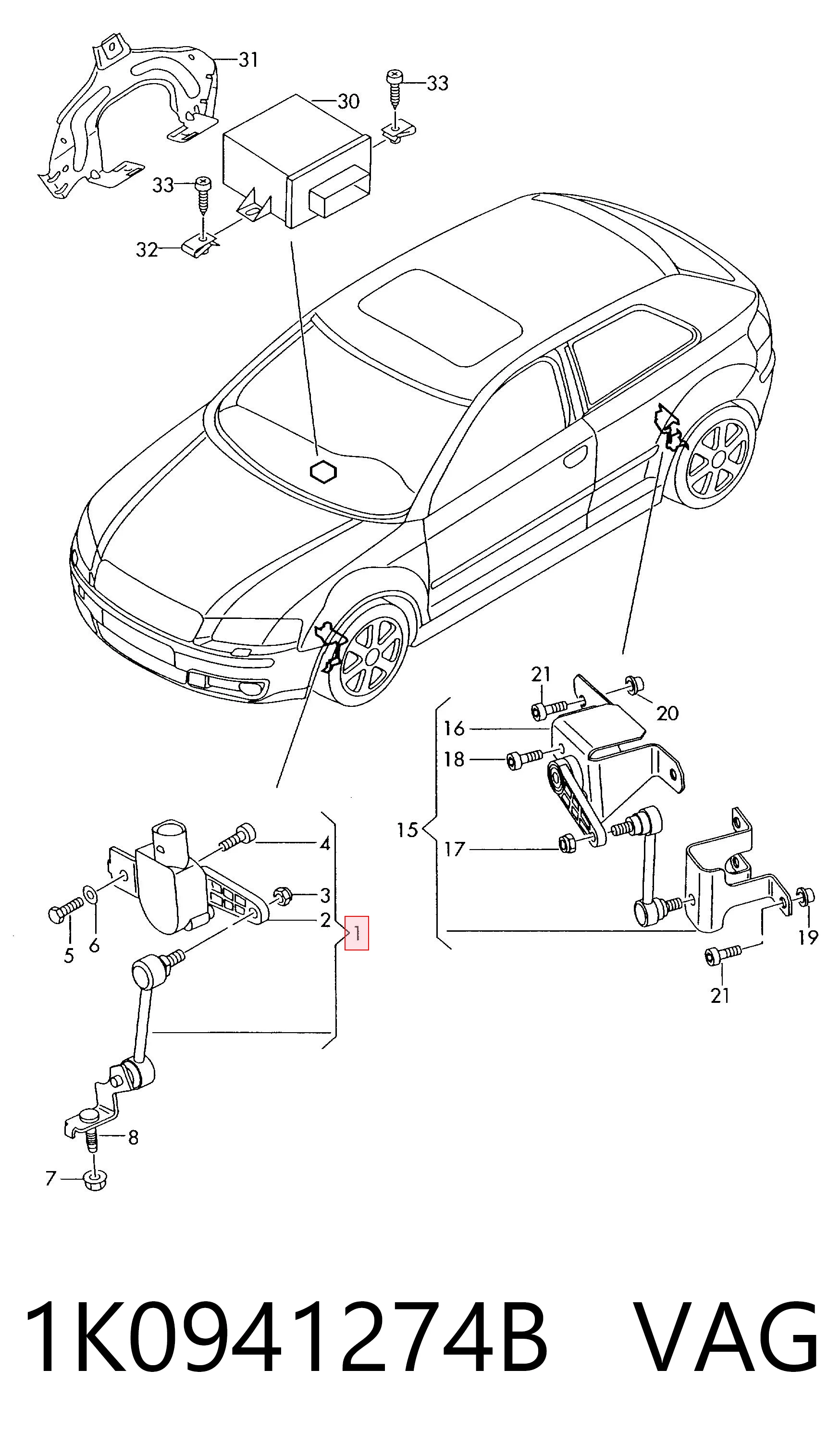 1K0941274B VAG Sensor de nivel de carrocería delantero