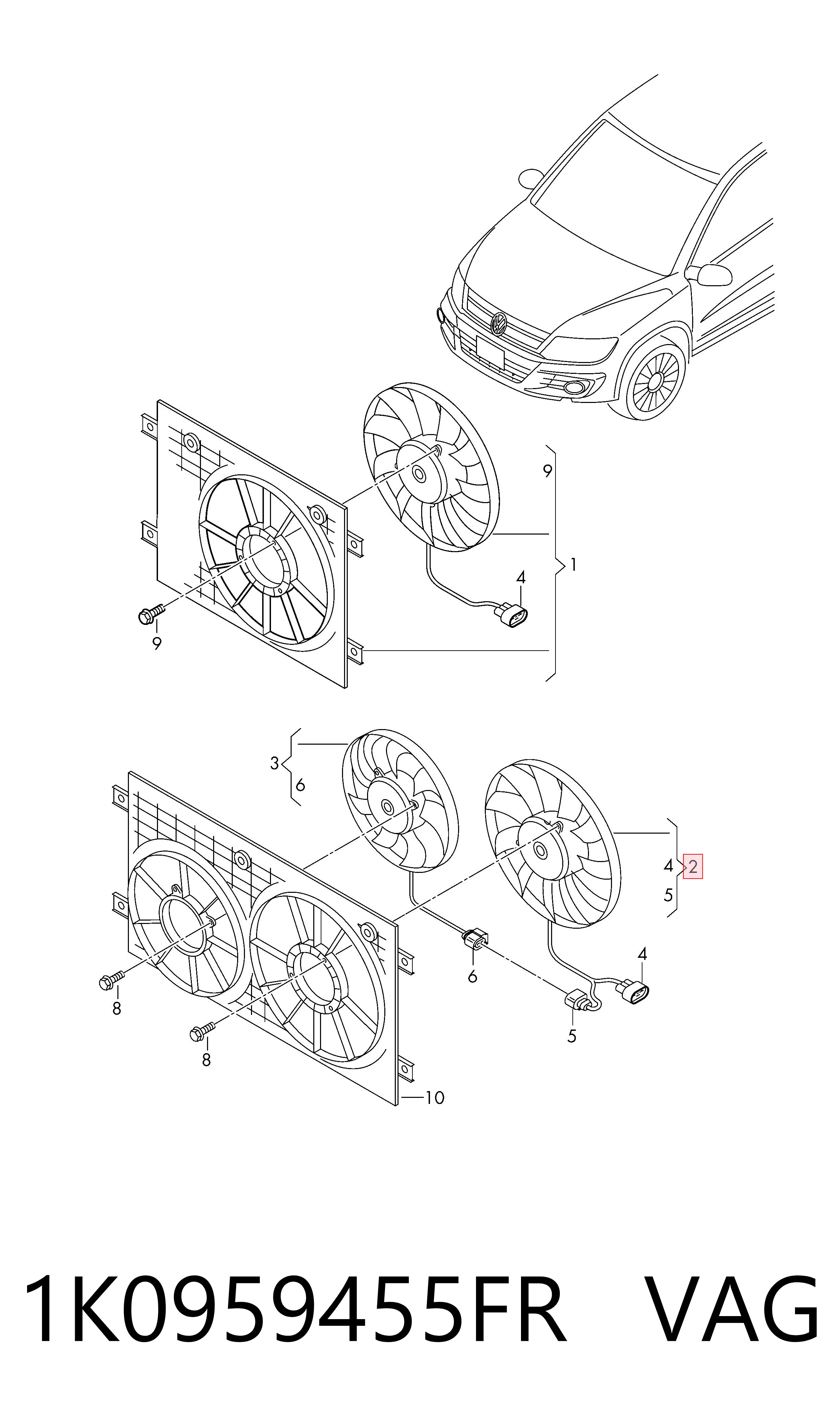 Ventilador eléctrico de refrigeración completo izquierdo (motor y hélice) VAG 1K0959455FR precio, desde 95,33 EUR