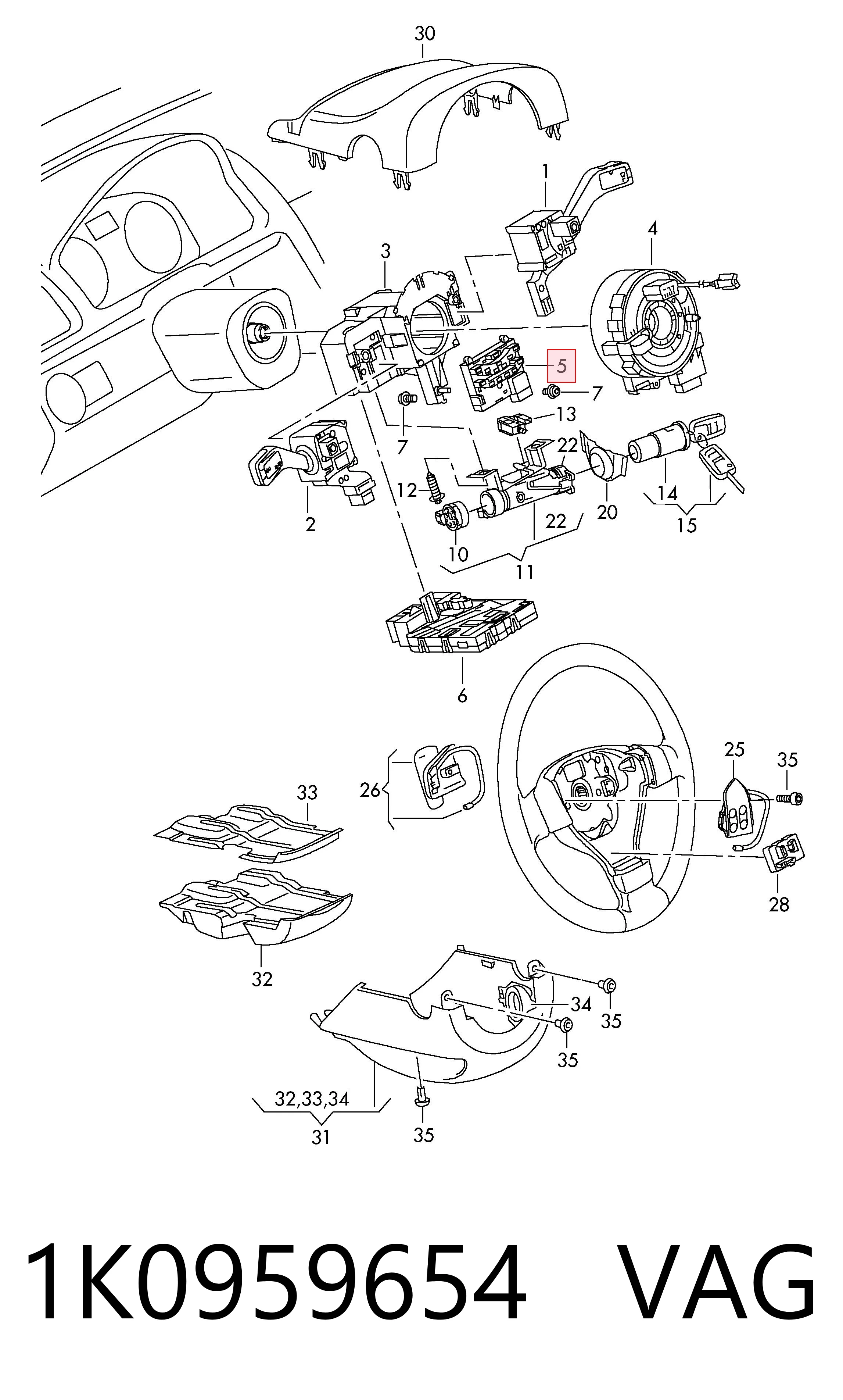 1K0959654 VAG Sensor de ángulo de giro del volante