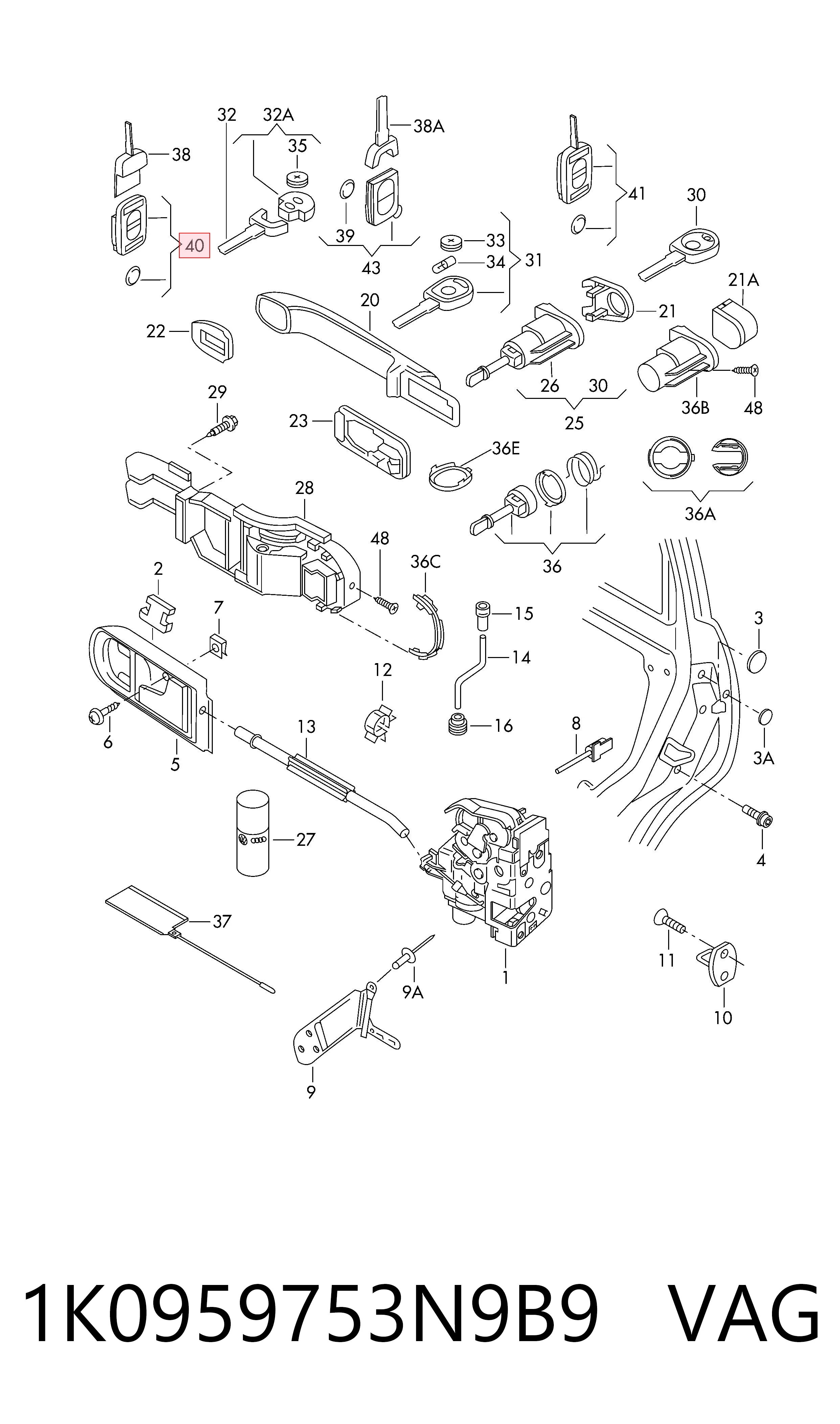 1K0959753N9B9 VAG Llavero control de alarma