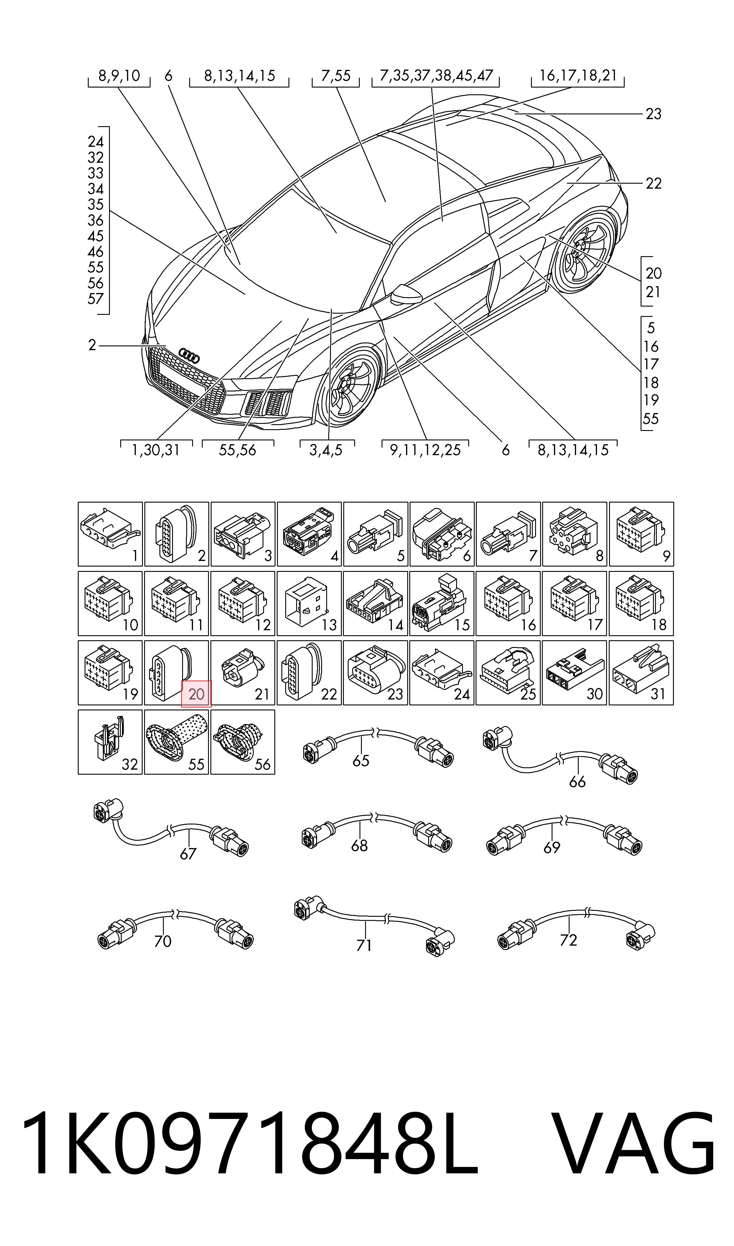 1K0971848L VAG Clip de fijación de moldura de parabrisas