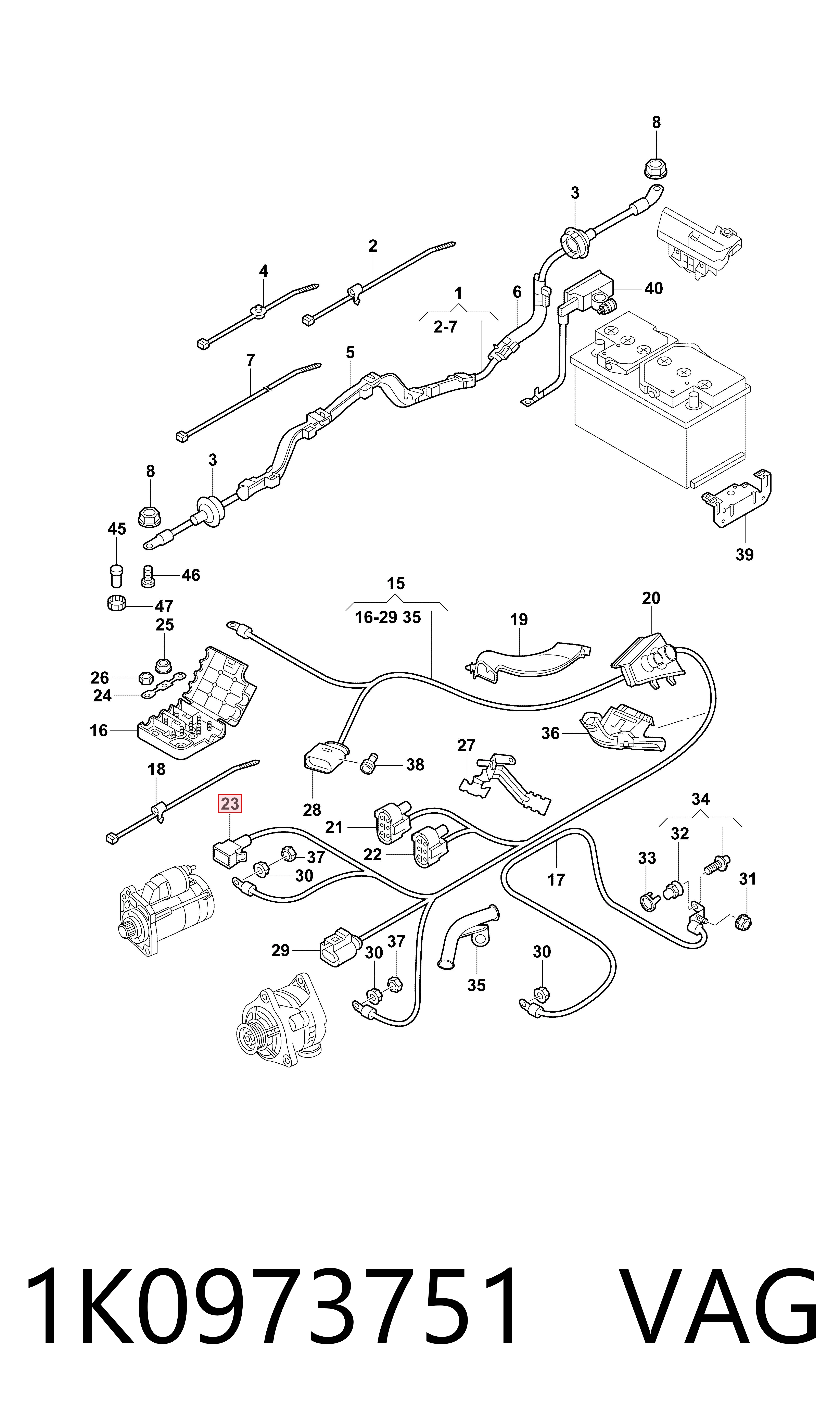 1K0973751 VAG Juego de cables con conector para motor de arranque