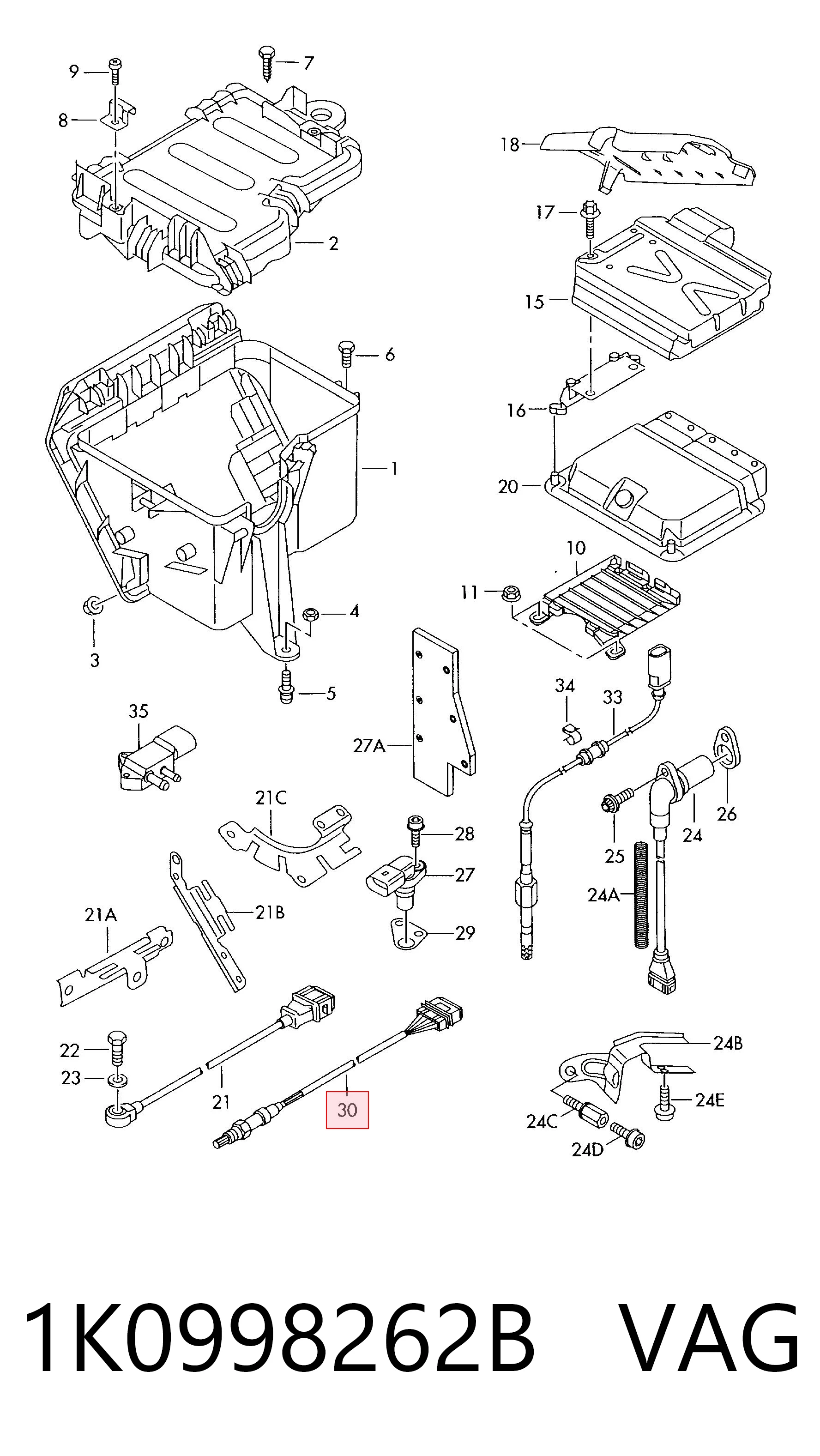 1K0998262B VAG Sonda lambda, sensor de oxígeno después del catalizador derecho