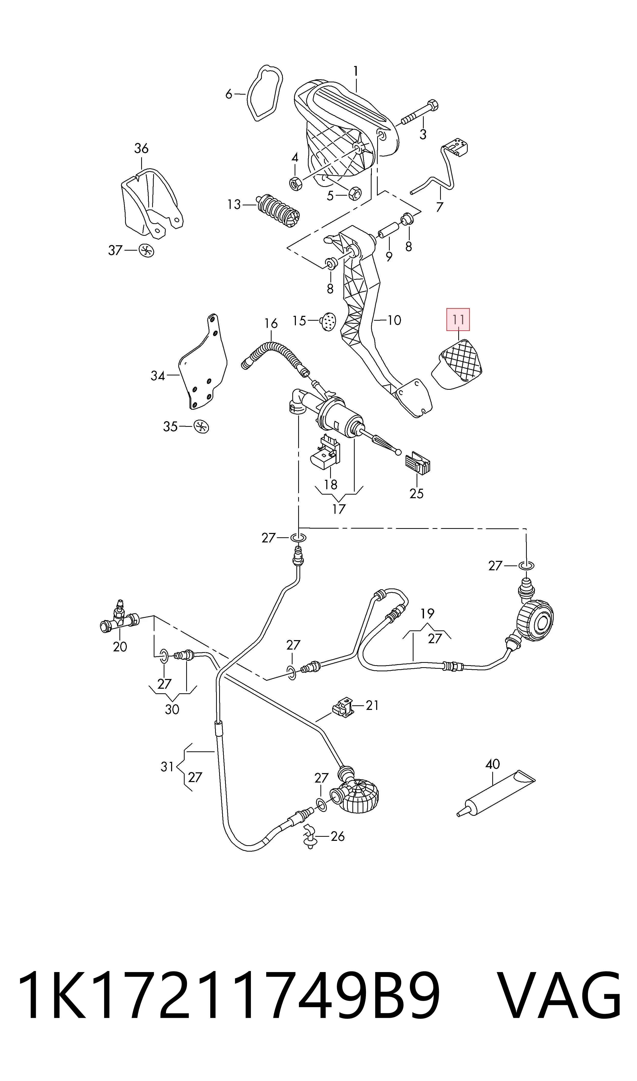 1K17211749B9 VAG Cubierta del pedal de embrague