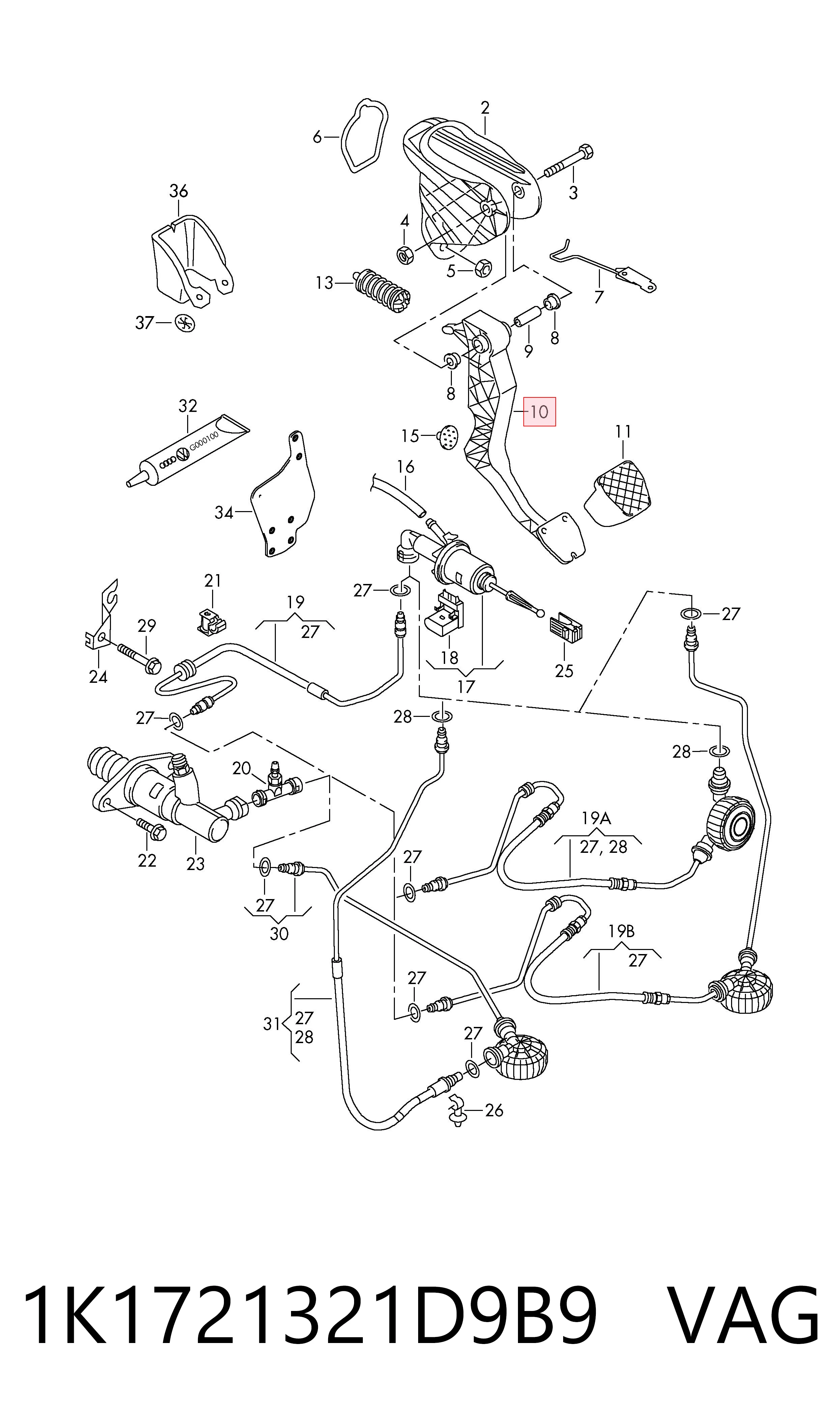 Pedal del embrague para Volkswagen Jetta VI 162, 163, AV3, AV2, AY2, AY3