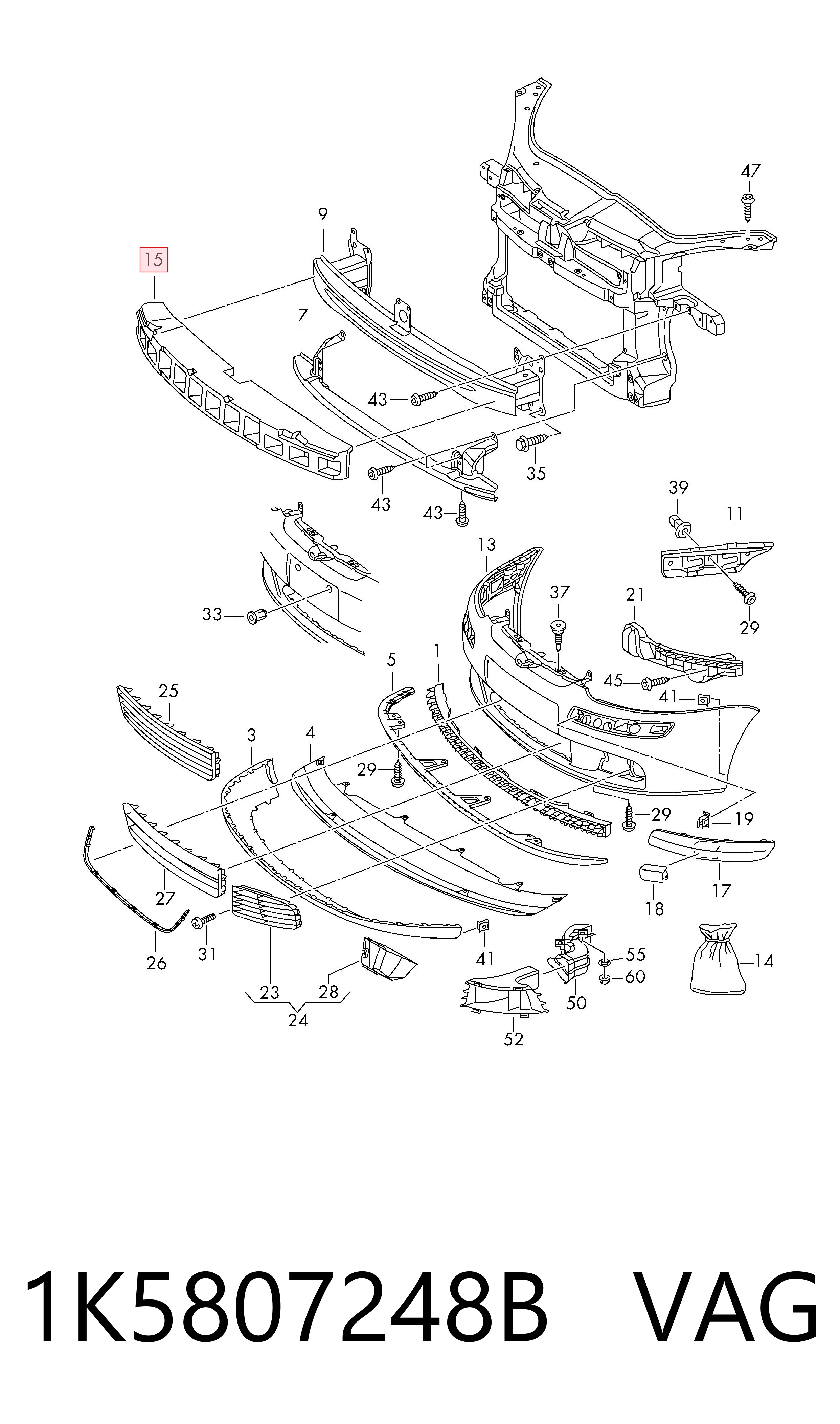 1K5807248B VAG Absorbedor del parachoques delantero