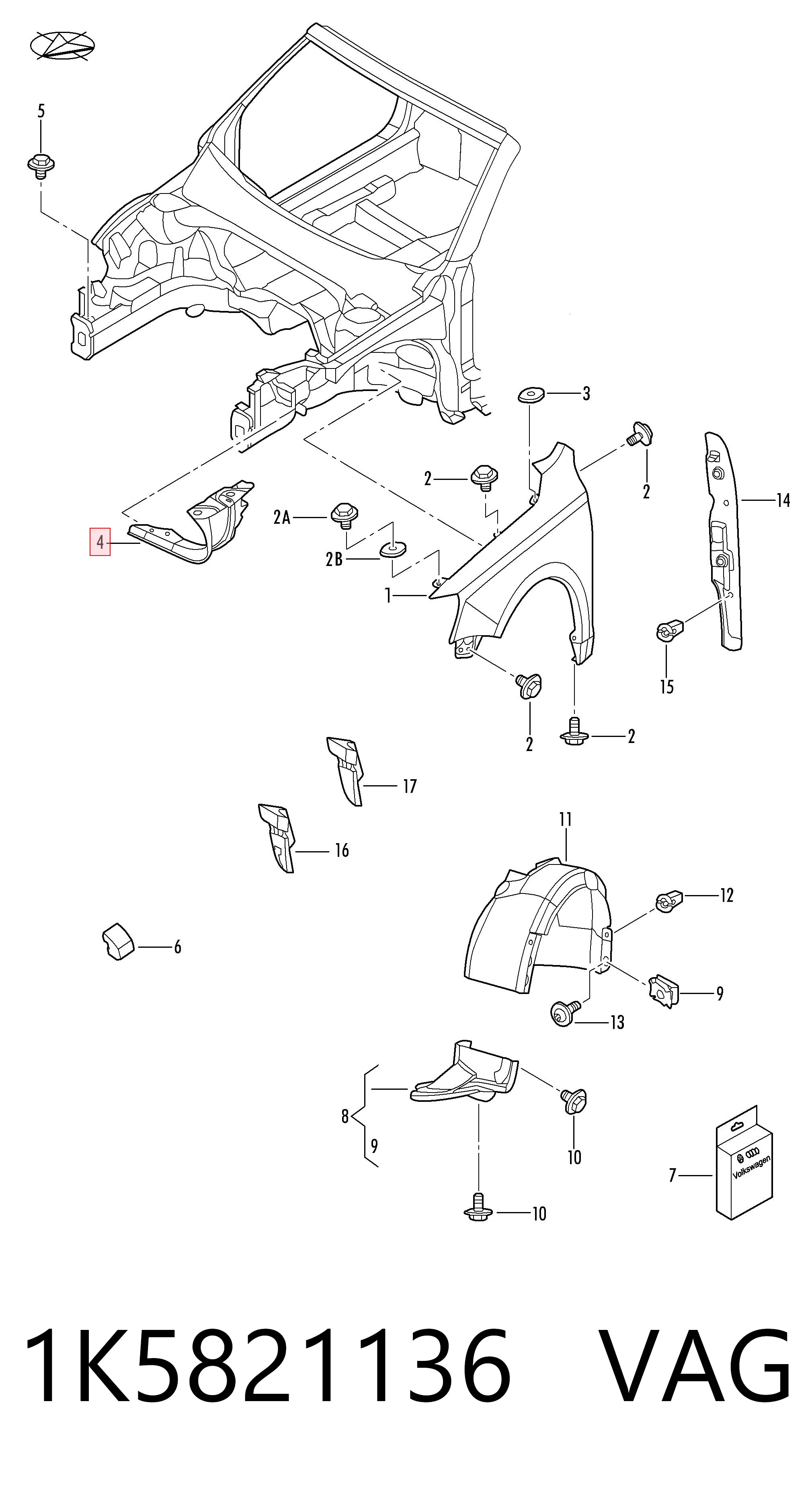 1K5821136 VAG Soporte delantero de guardabarros delantero derecho