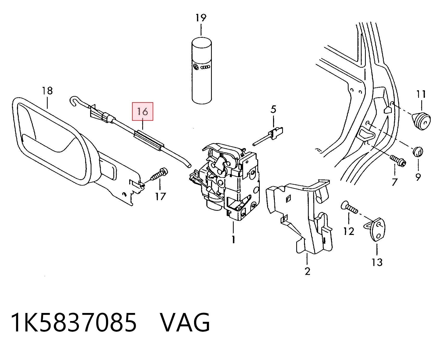 1K5837085 VAG Cable de apertura de cerradura de puerta delantera